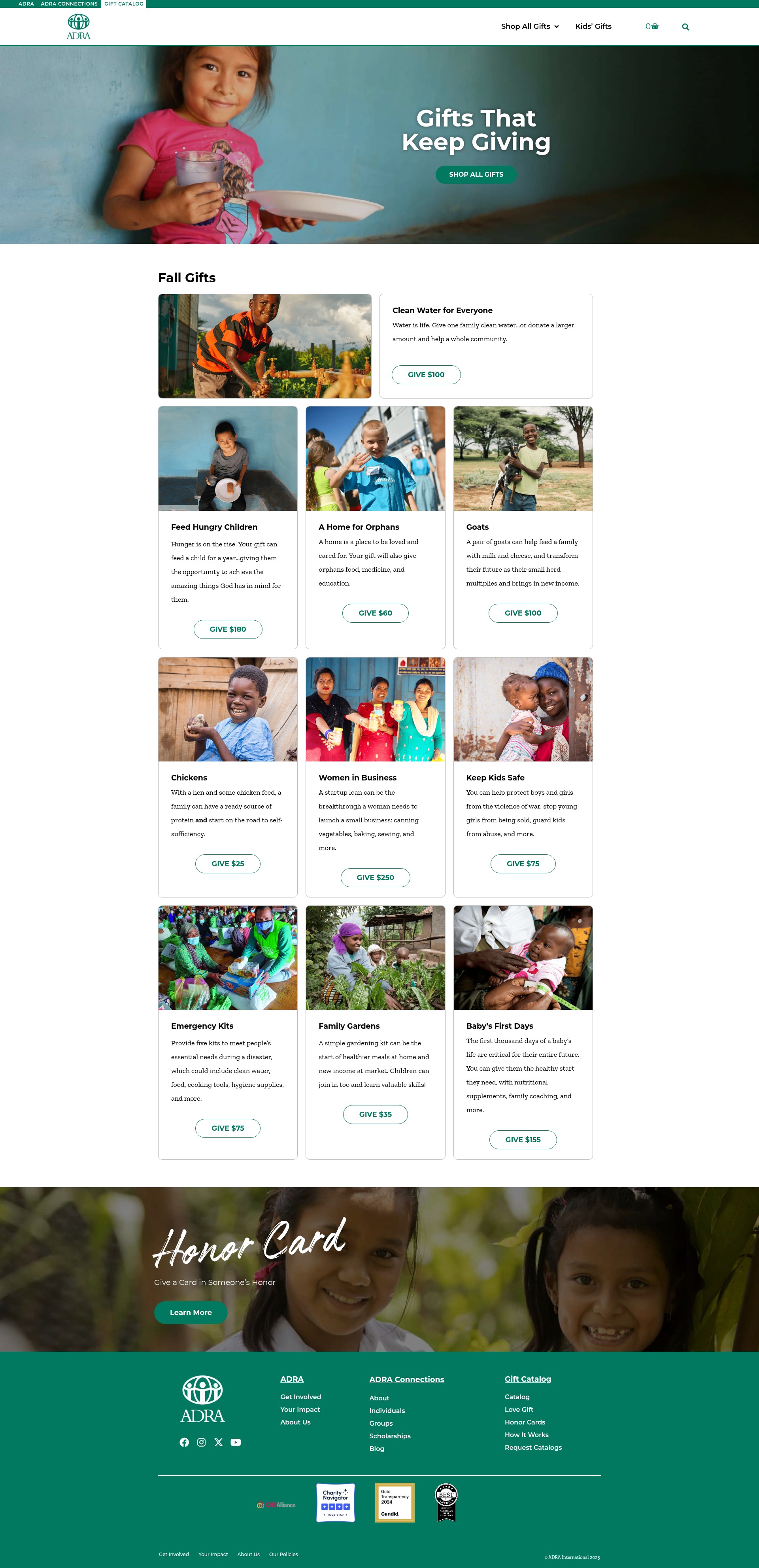 Screenshot of giftcatalog.adra.org