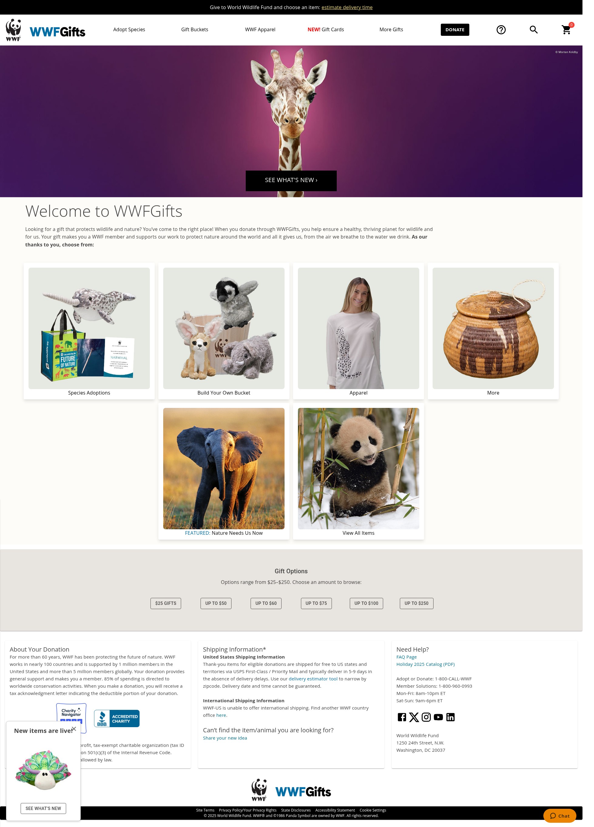Screenshot of gifts.worldwildlife.org