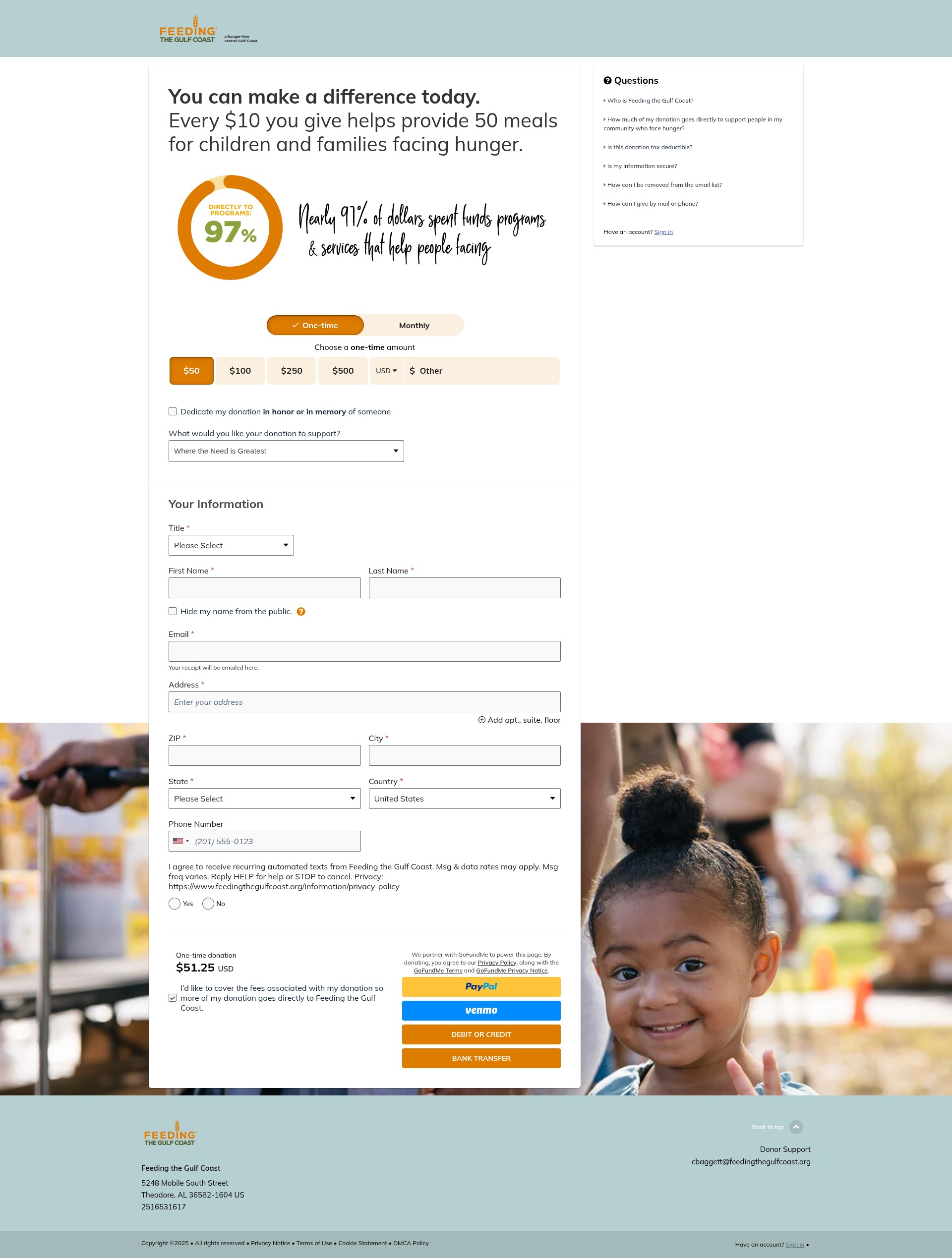 Screenshot of give.feedingthegulfcoast.org