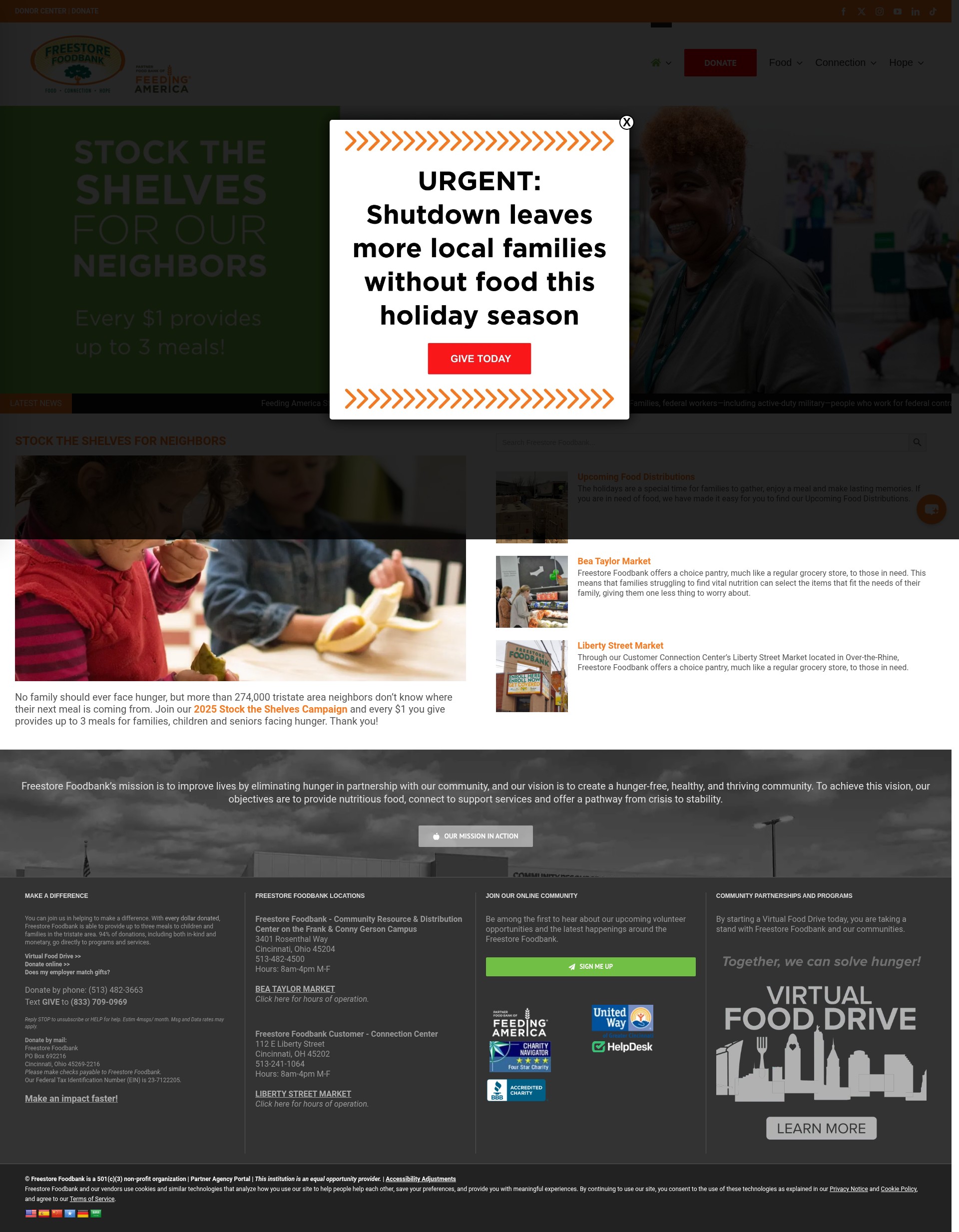 Screenshot of give.freestorefoodbank.org