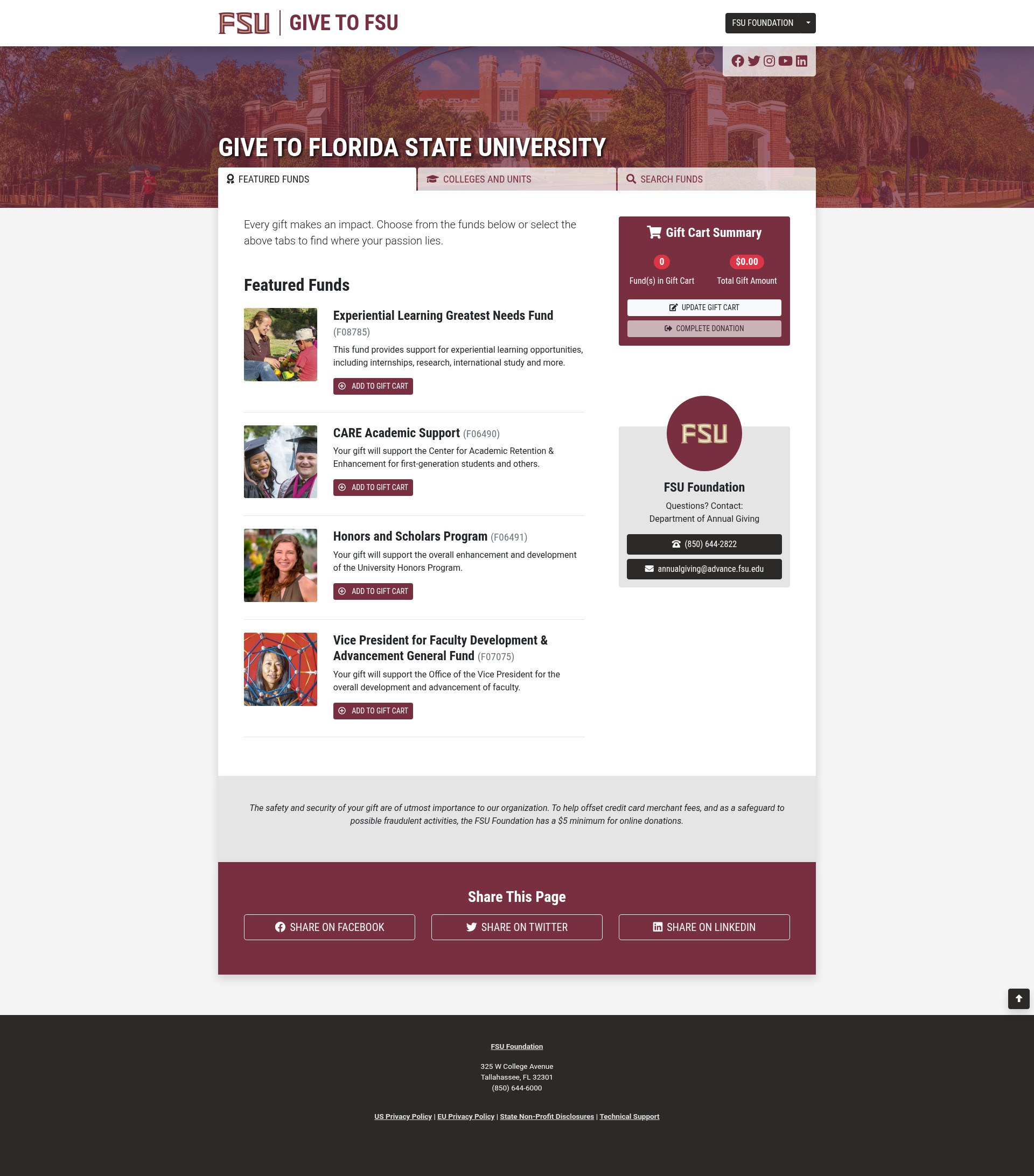Screenshot of give.fsu.edu