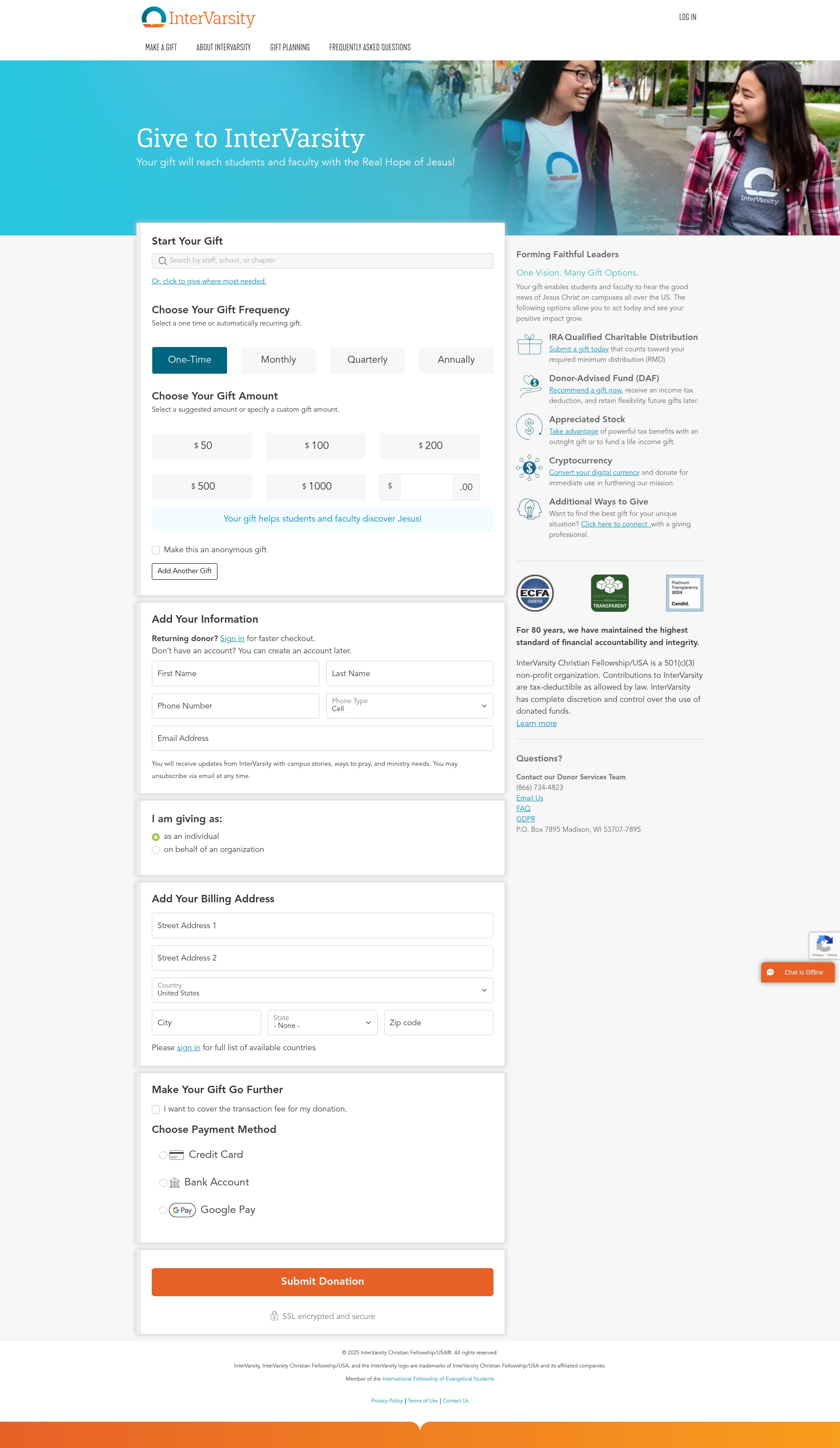 Screenshot of give.intervarsity.org