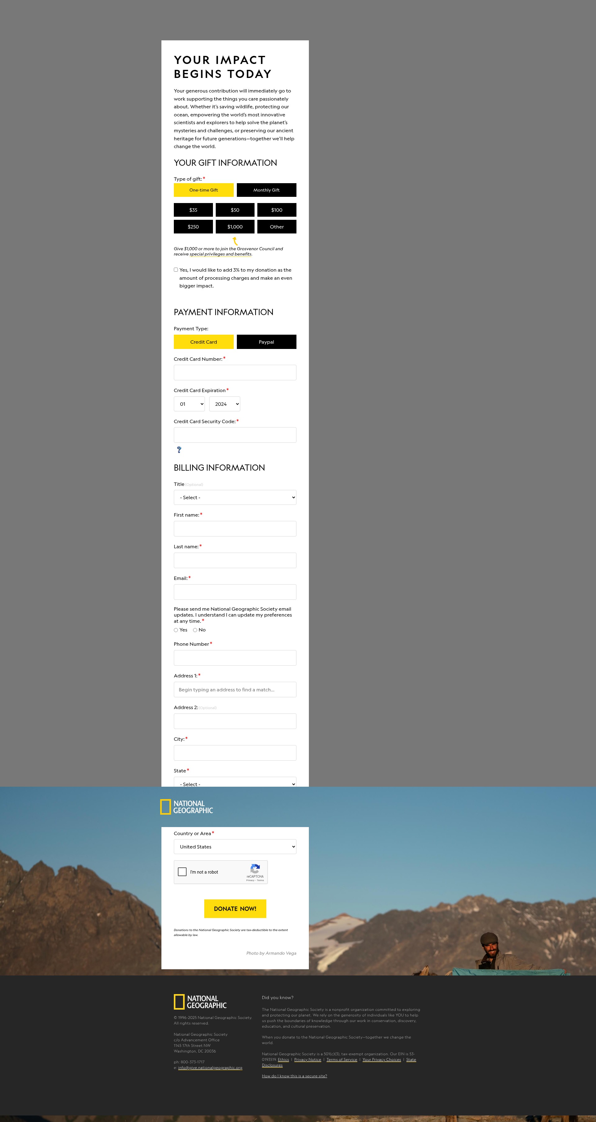 Screenshot of give.nationalgeographic.org