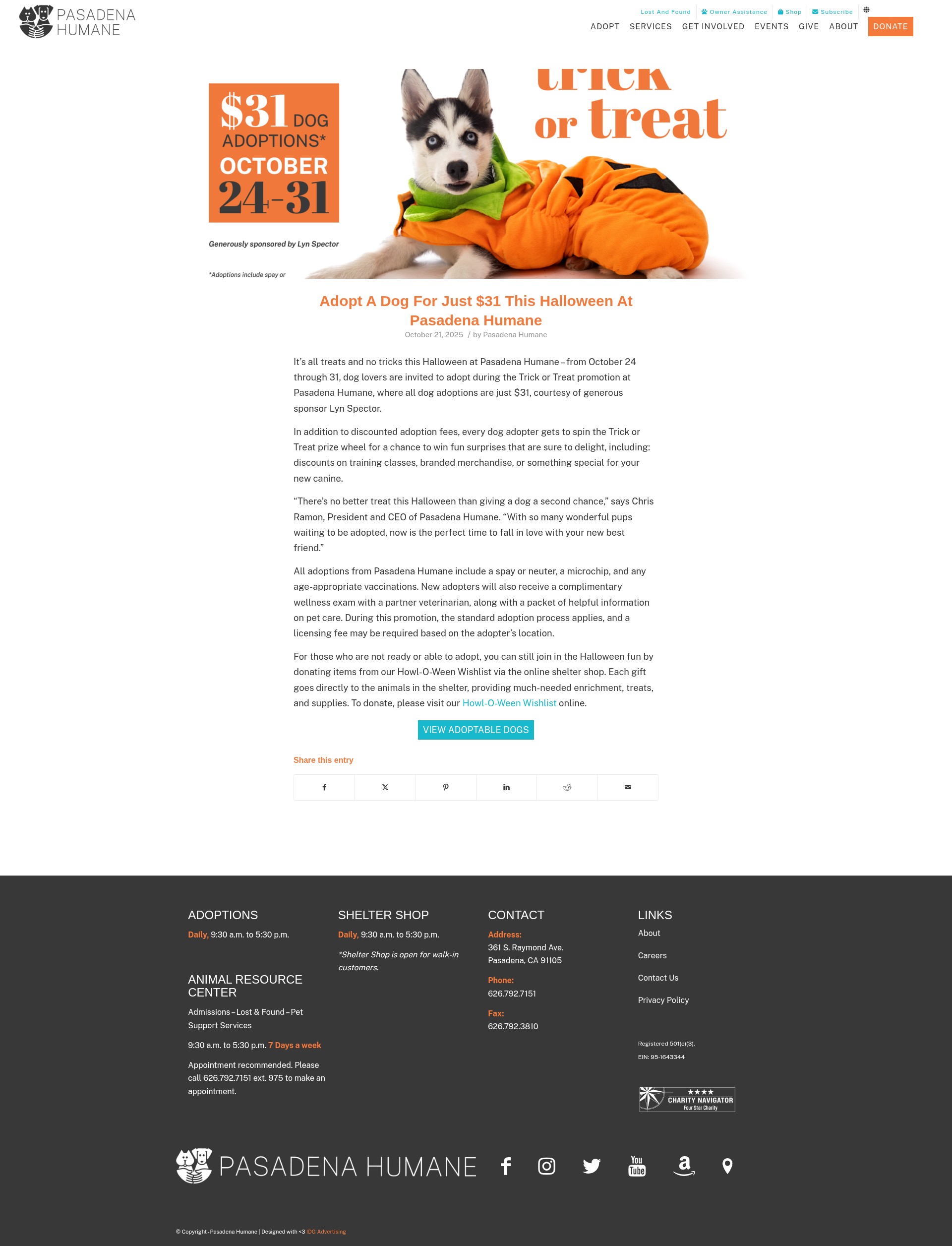 Screenshot of give.pasadenahumane.org