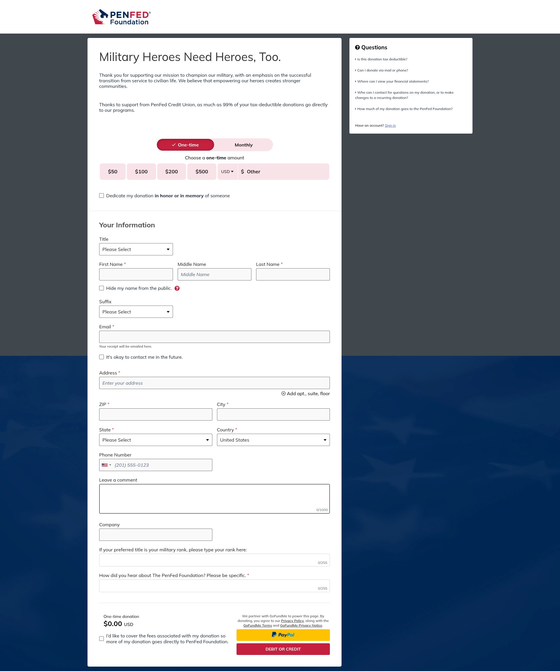 Screenshot of give.penfedfoundation.org