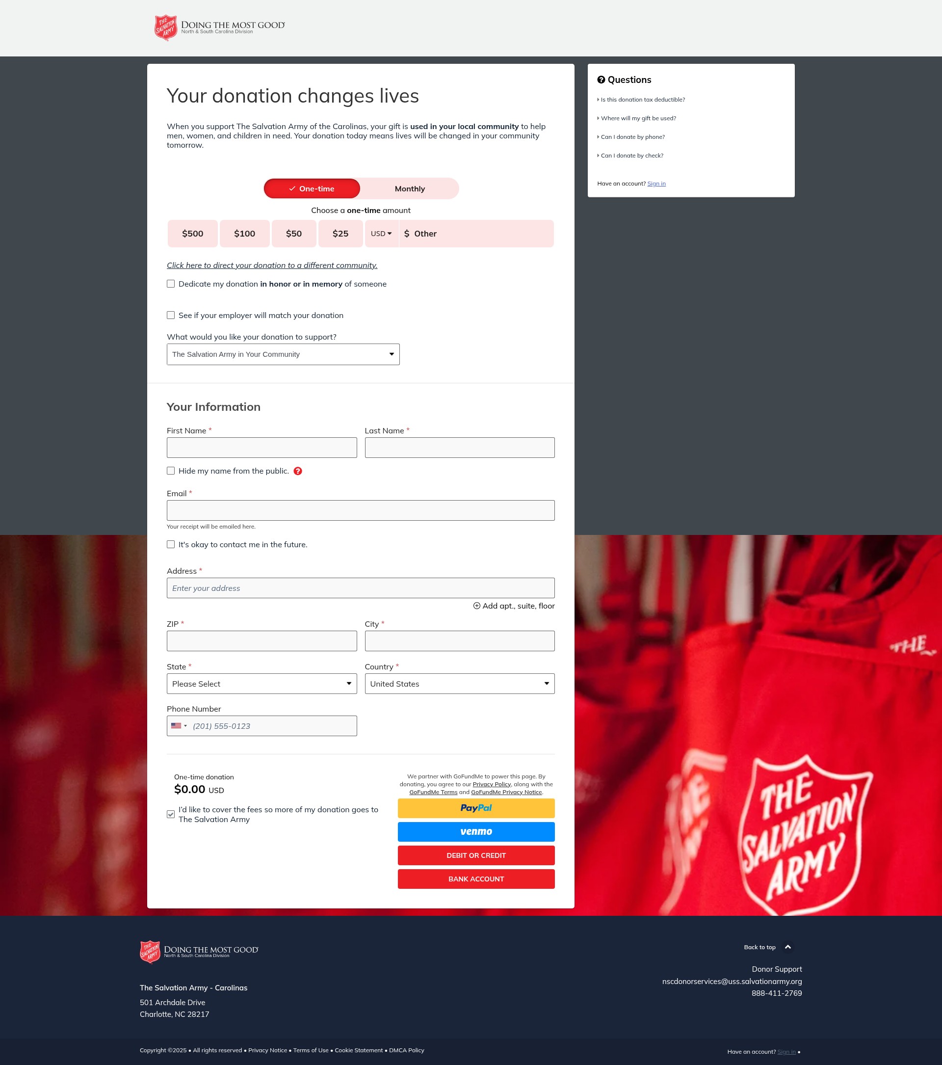 Screenshot of give.salvationarmycarolinas.org
