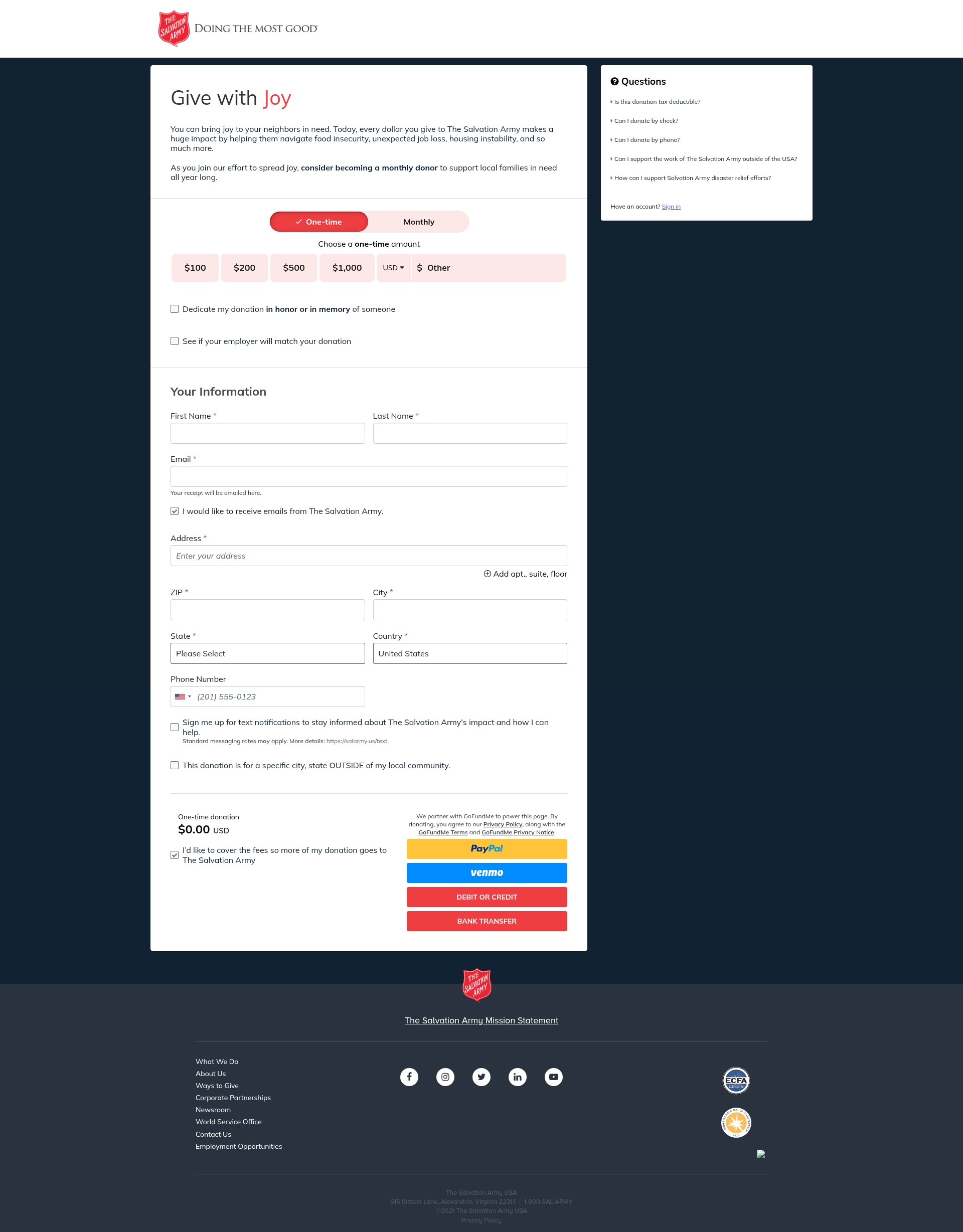 Screenshot of give.salvationarmyusa.org