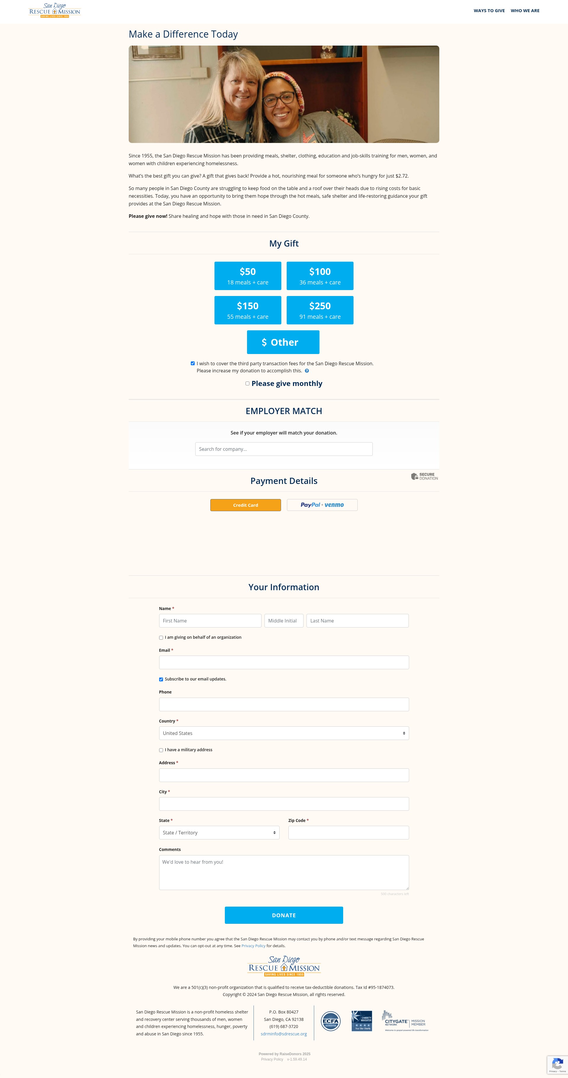 Screenshot of give.sdrescue.org