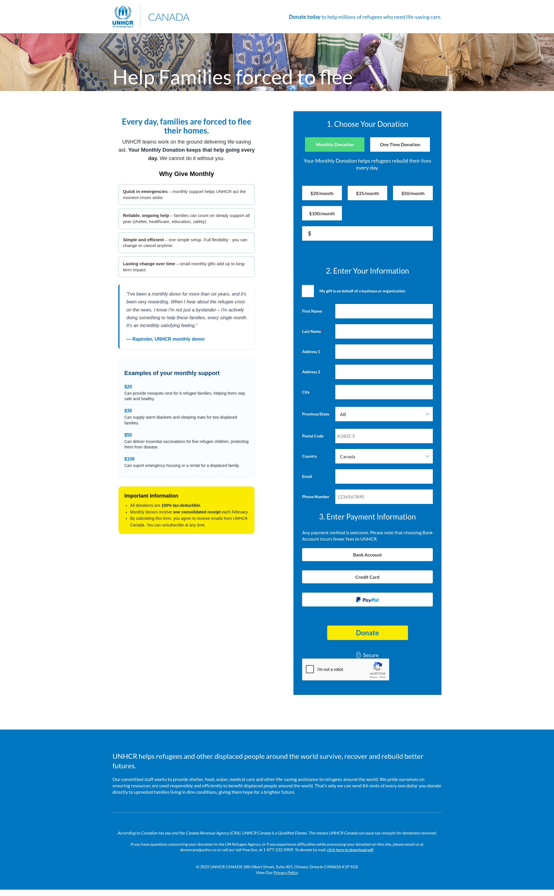 Screenshot of give.unhcr.ca