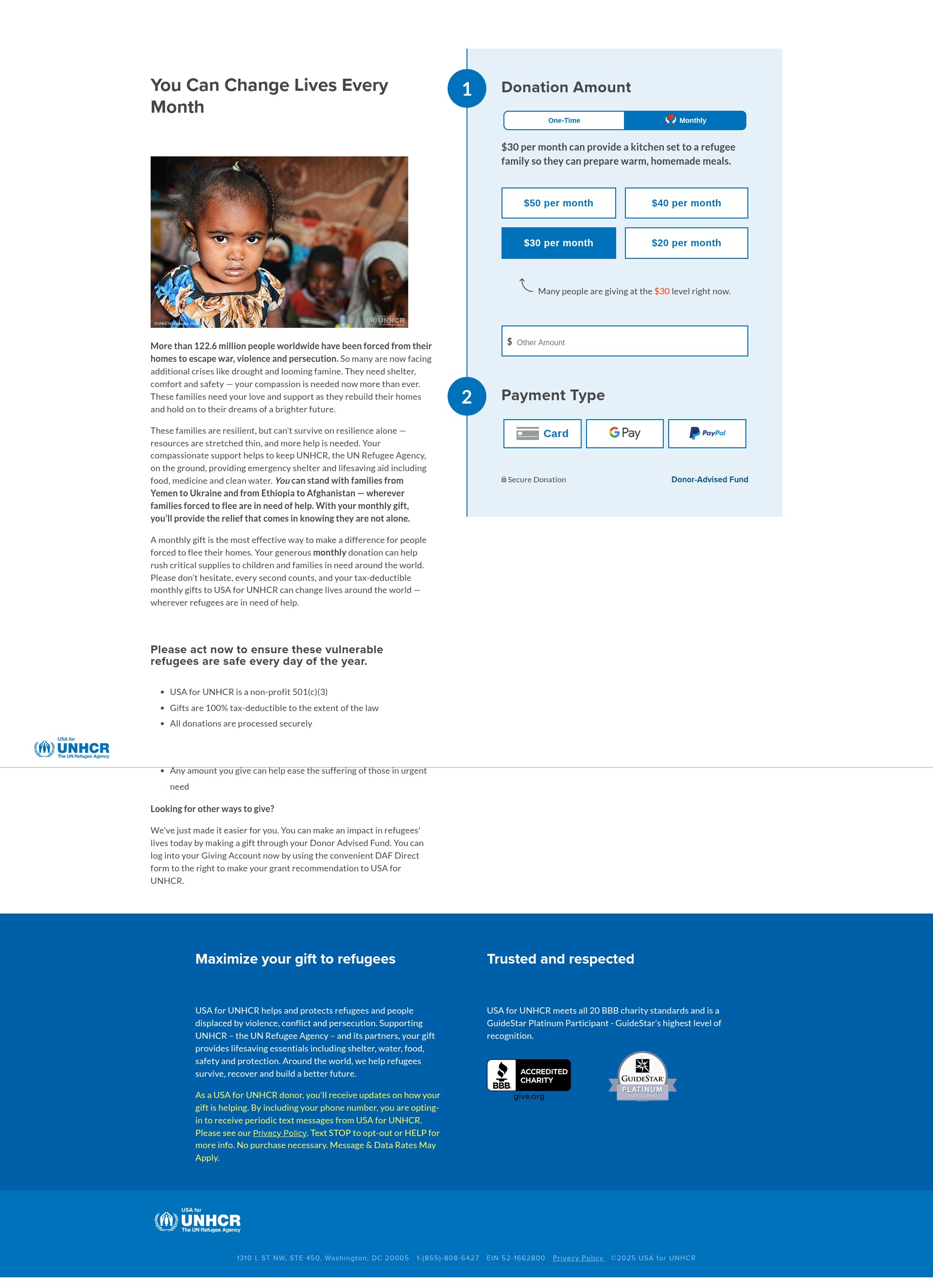 Screenshot of give.unrefugees.org