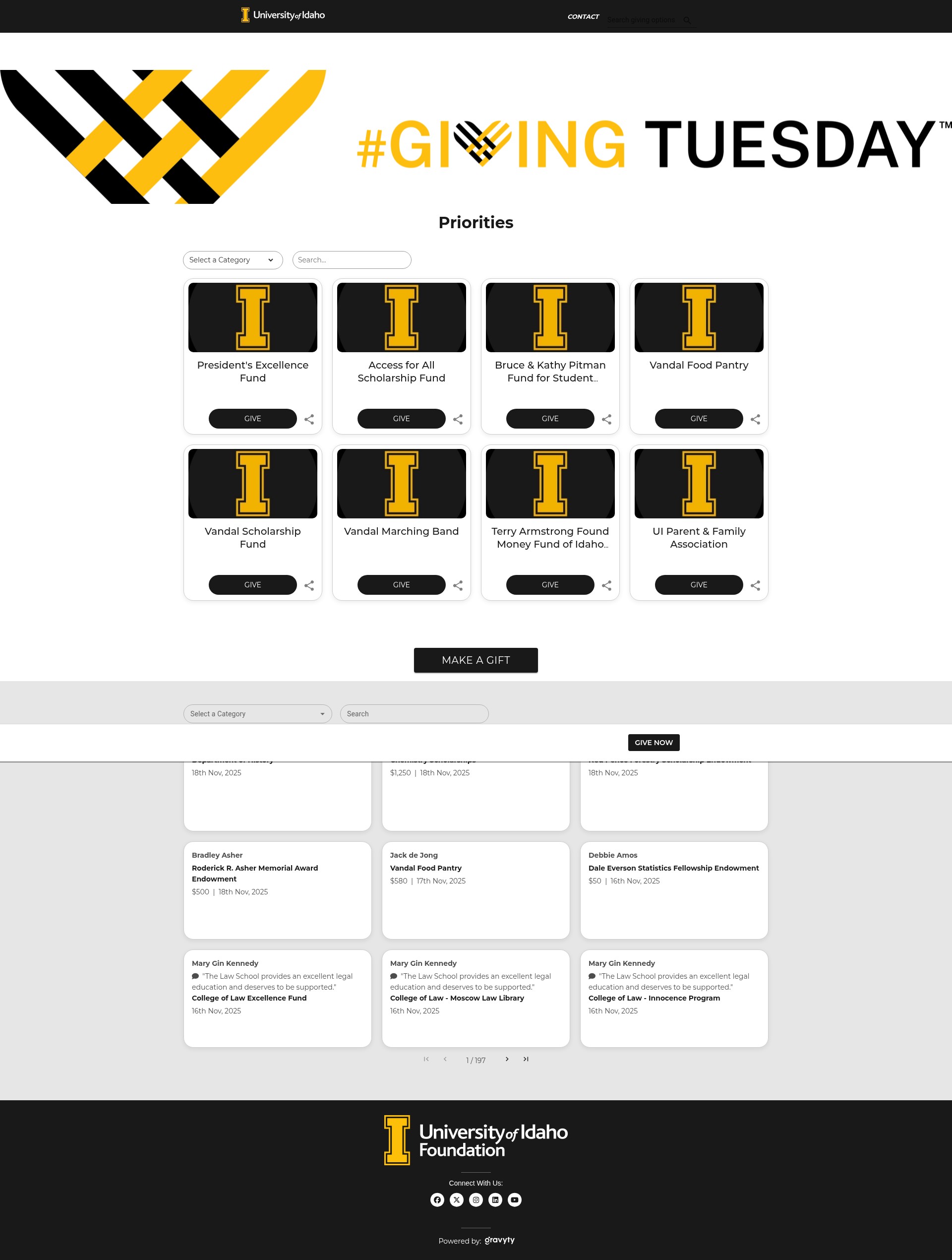Screenshot of giving.uidaho.edu