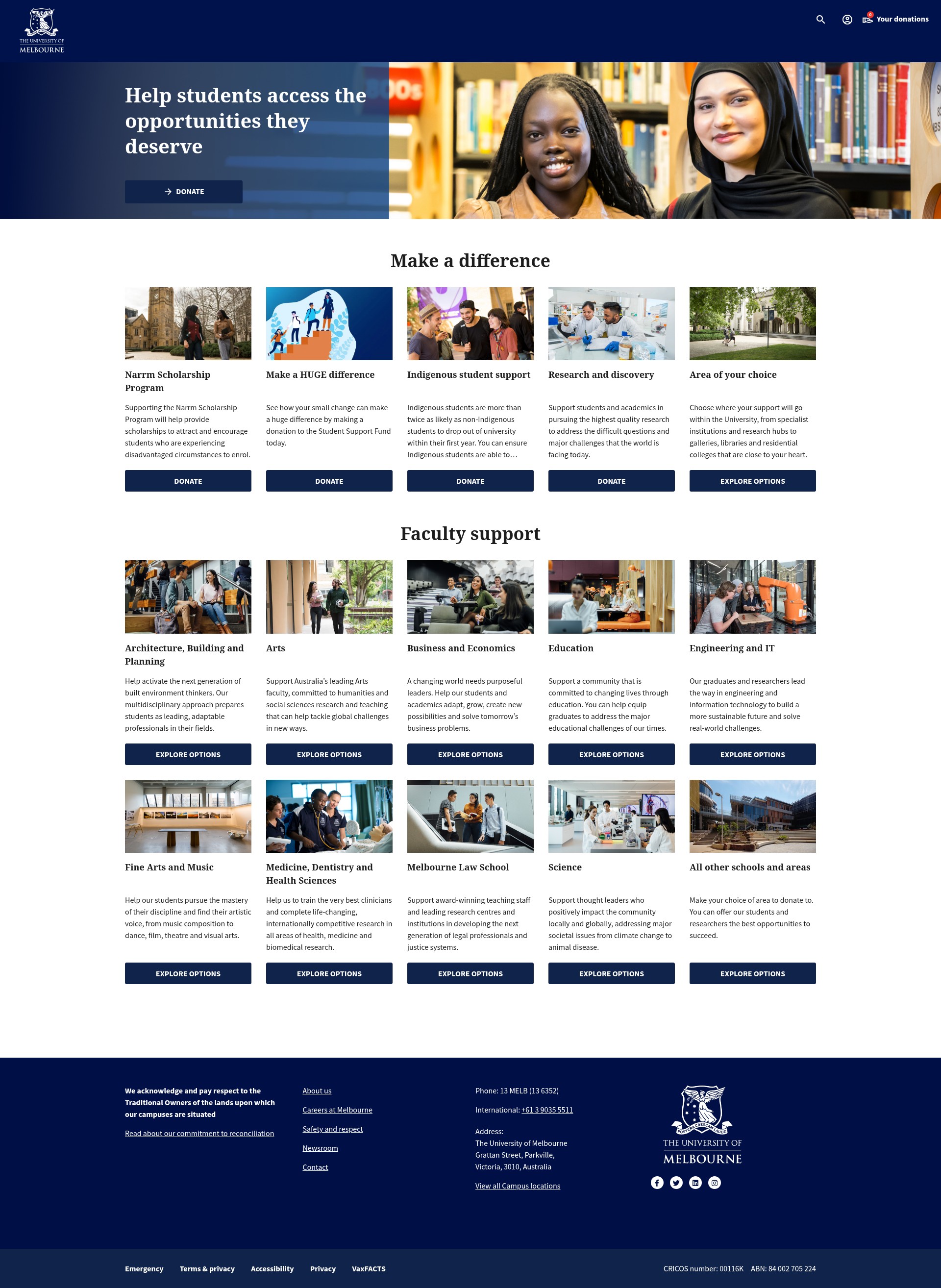 Screenshot of giving.unimelb.edu.au