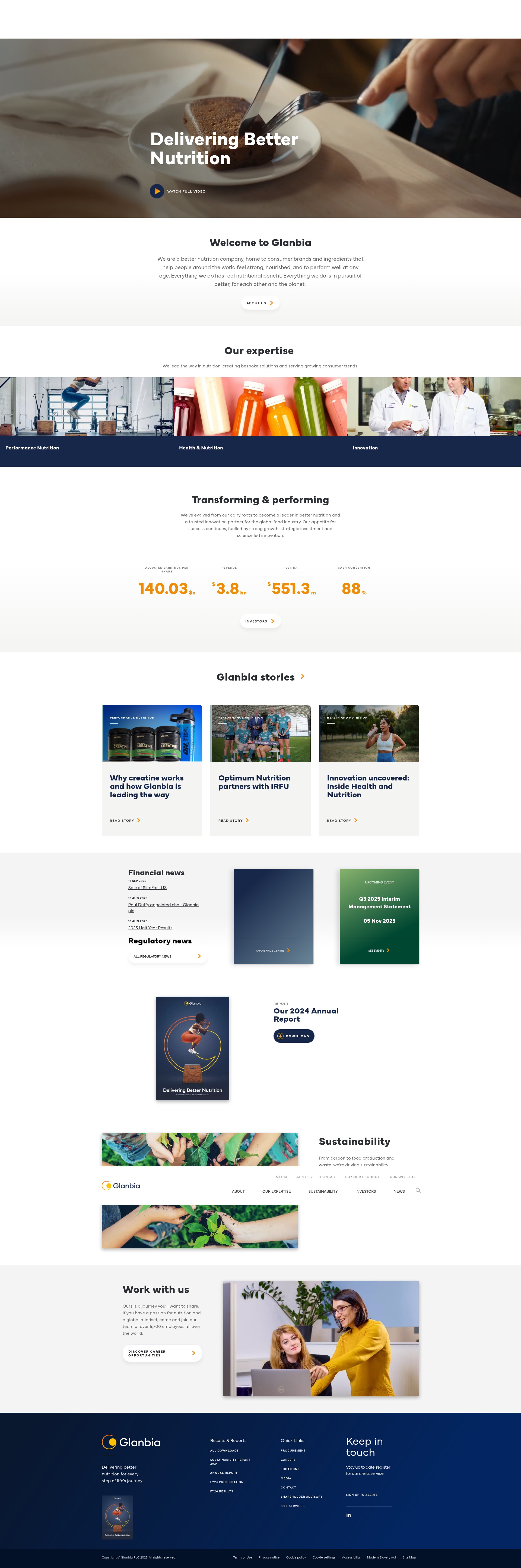 Screenshot of glanbia.com