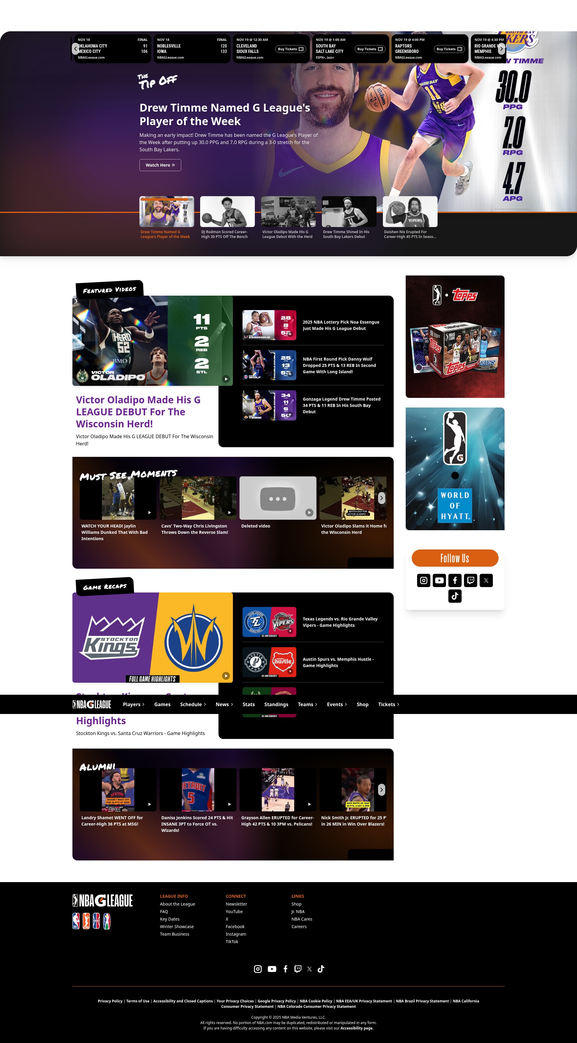 Screenshot of gleague.nba.com