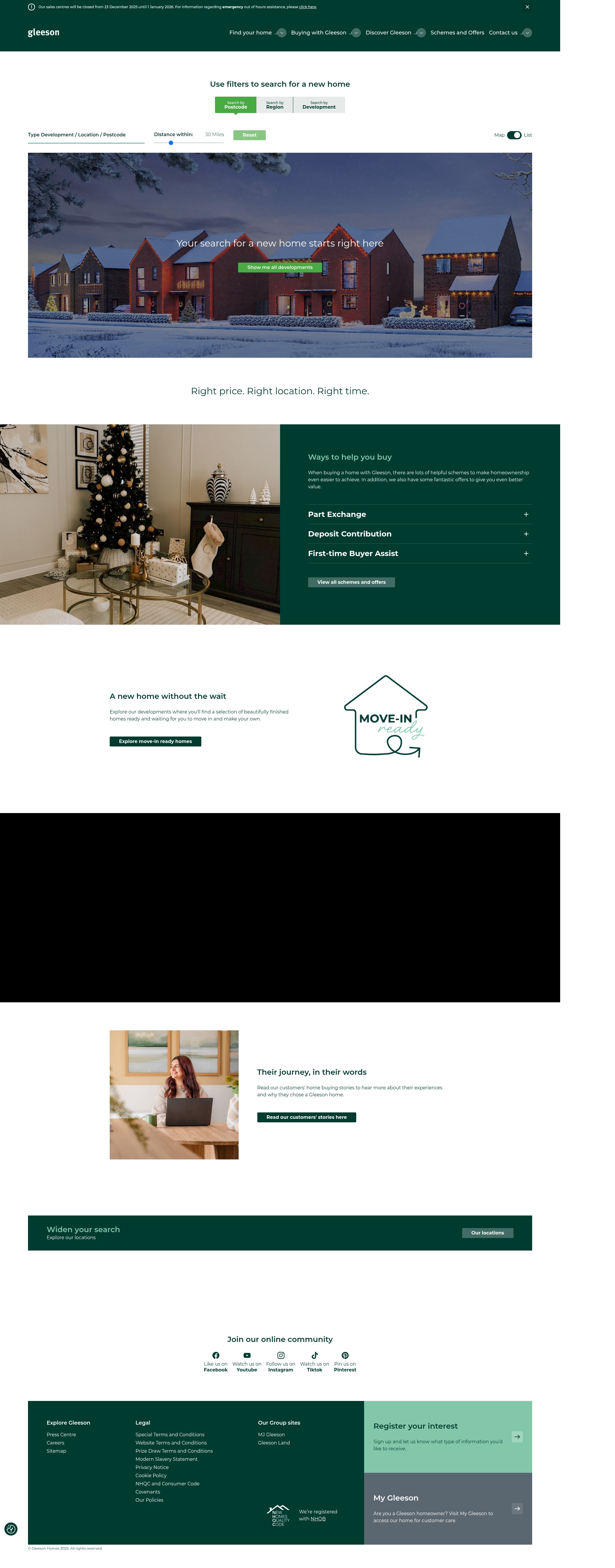 Screenshot of gleesonhomes.co.uk
