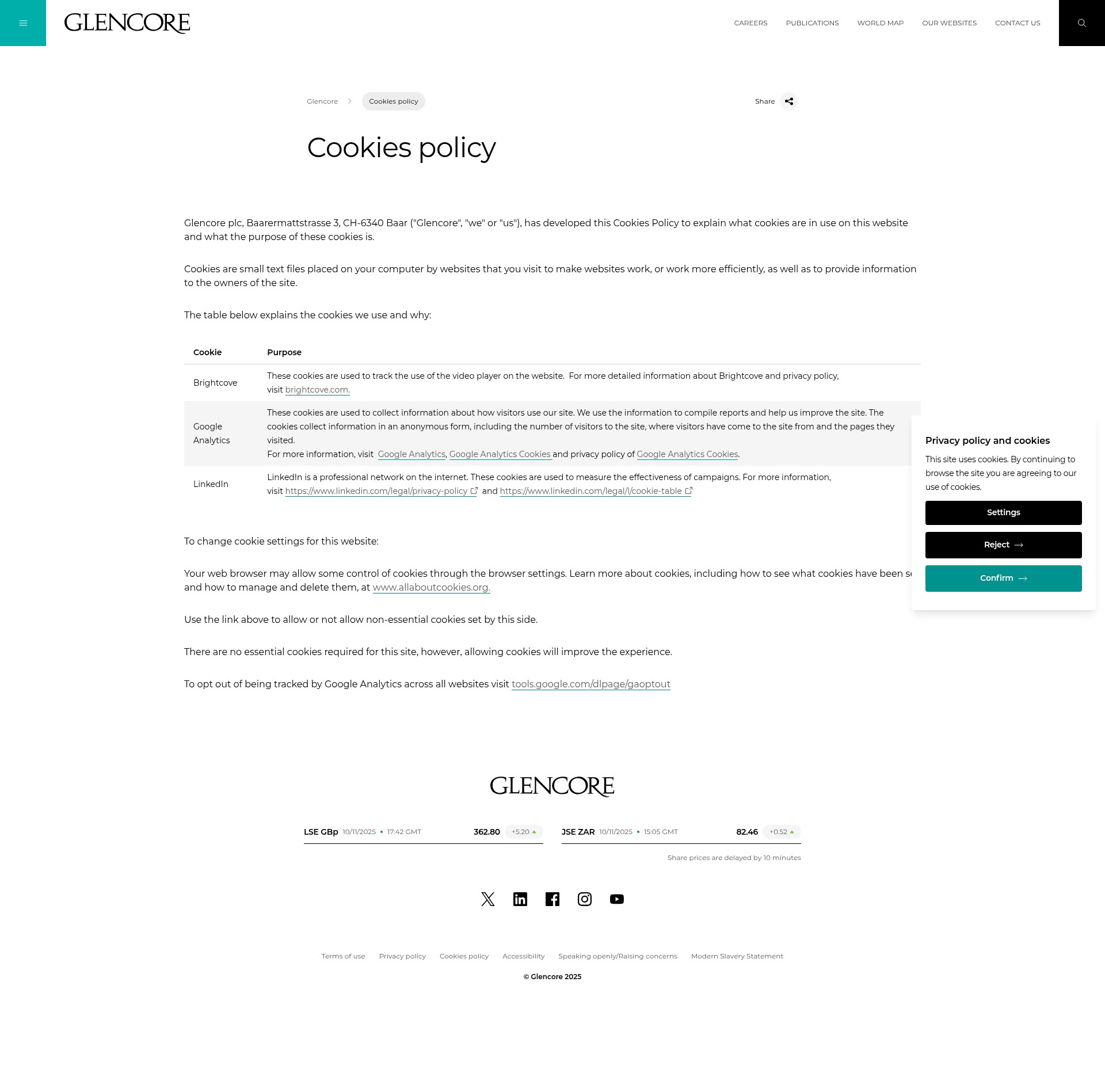Screenshot of glencore.com