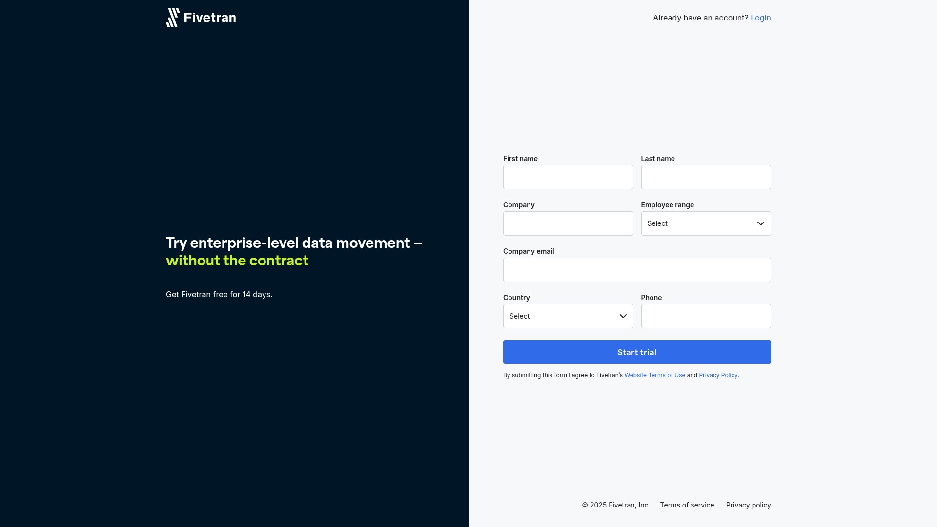 Screenshot of go.fivetran.com
