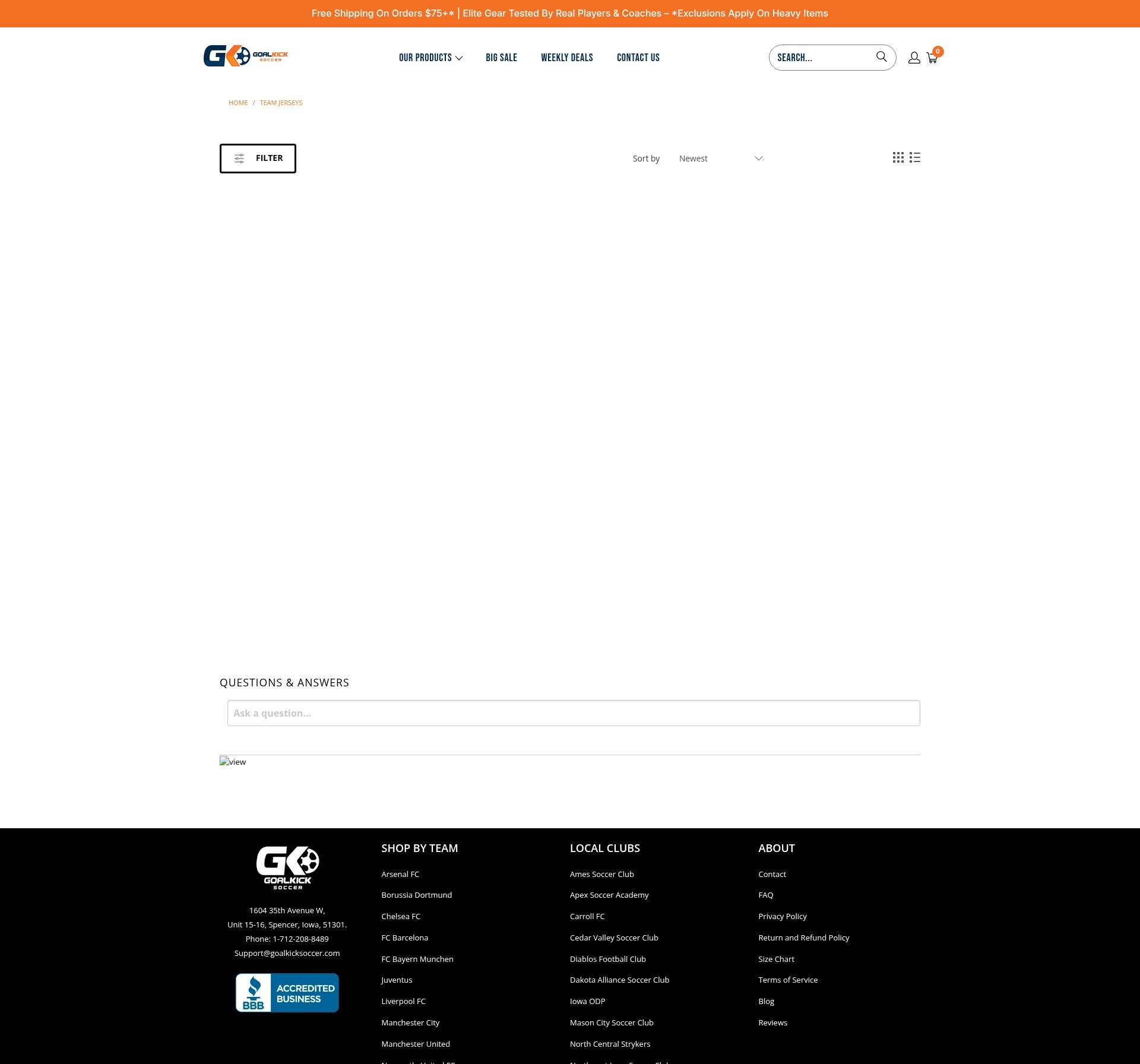 Screenshot of goalkicksoccer.com