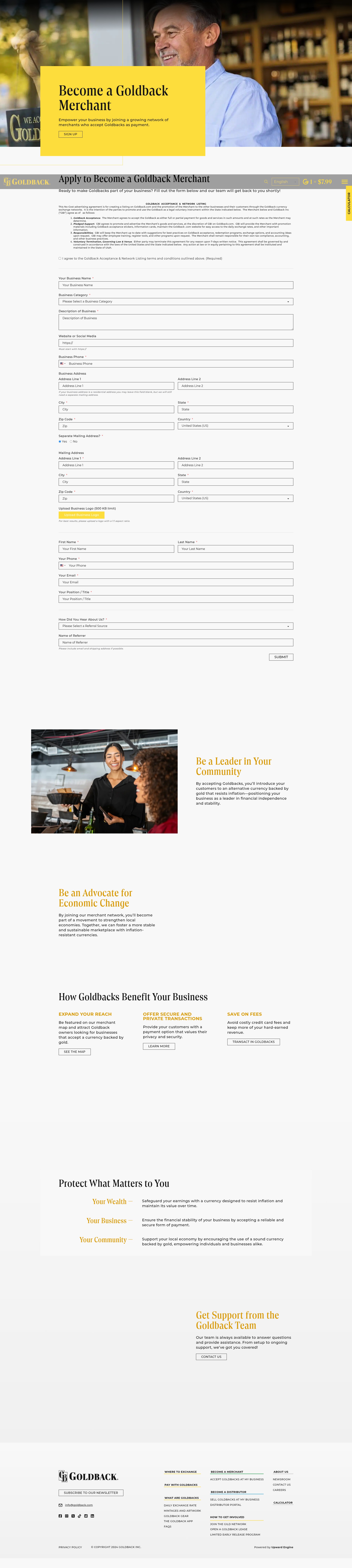 Screenshot of goldback.com