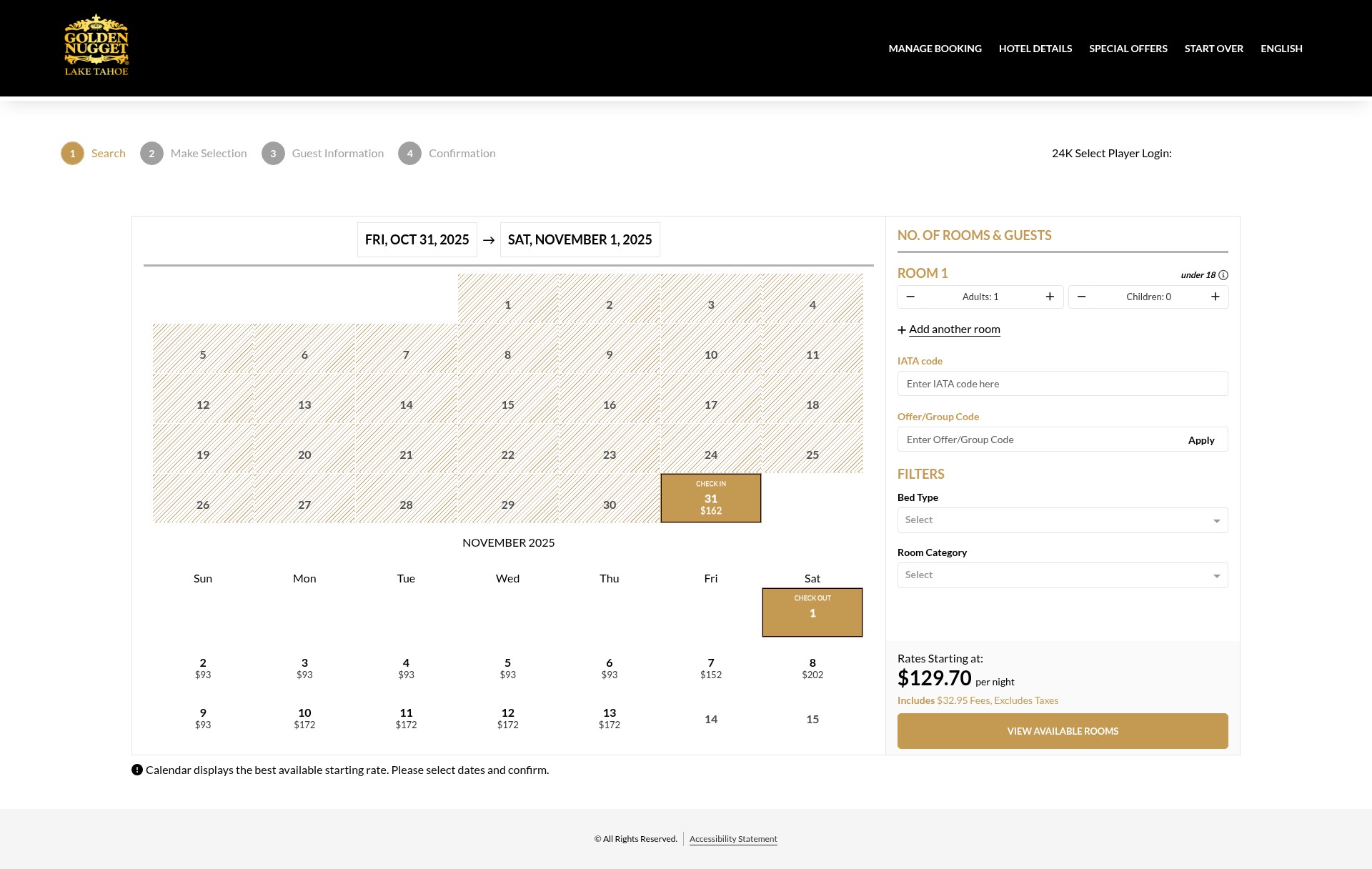 Screenshot of goldennuggetlaketahoe.book.pegsbe.com