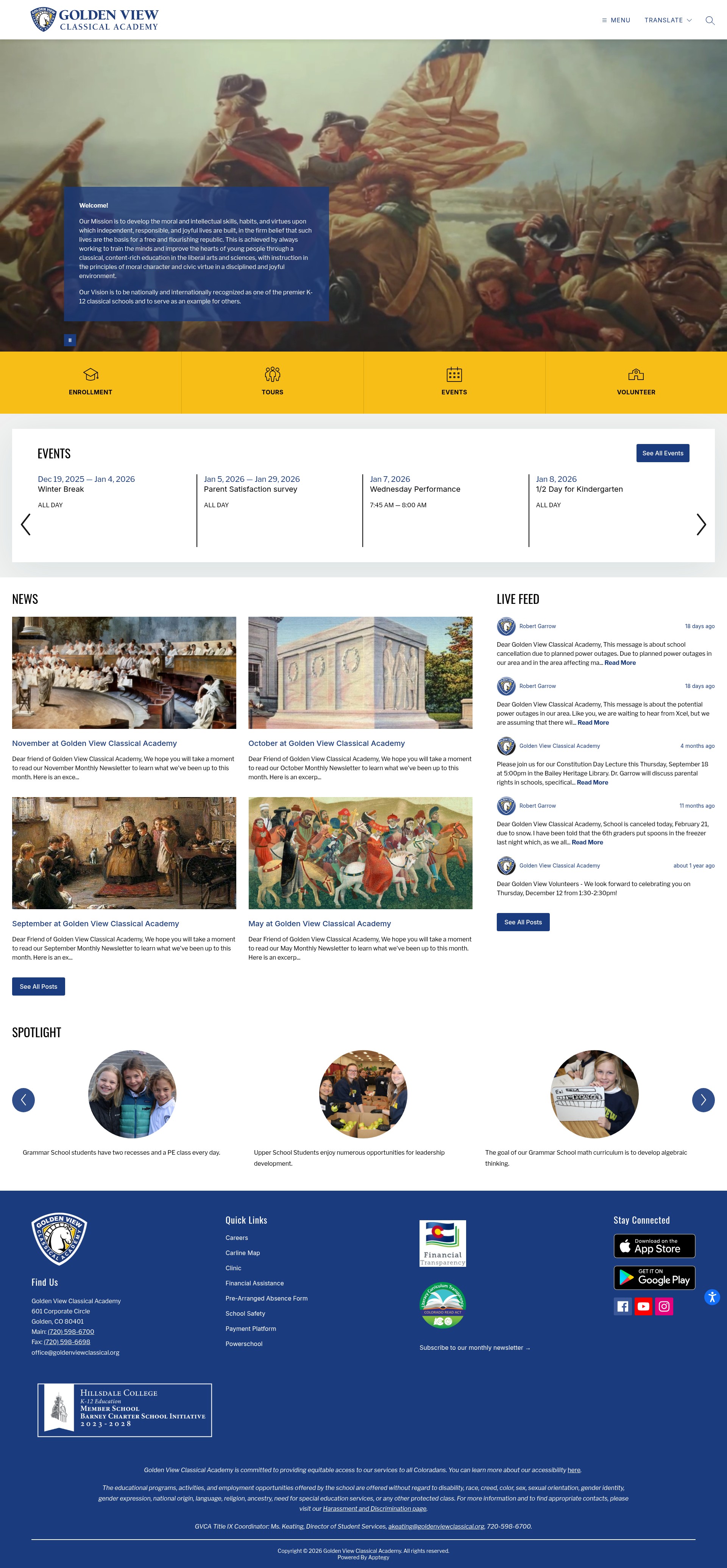 Screenshot of goldenviewclassical.org