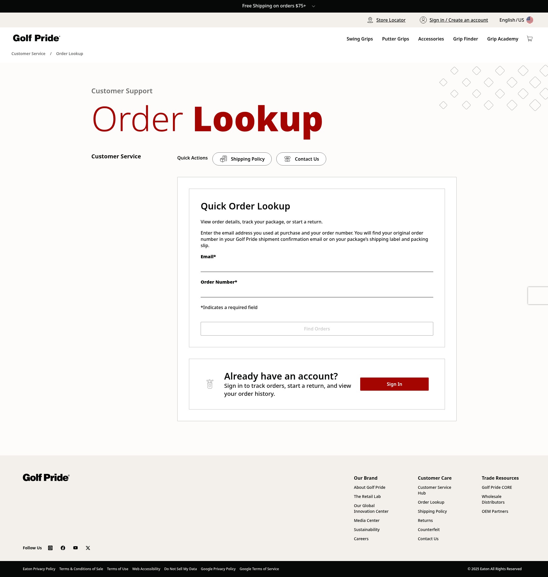 Screenshot of golfpride.com