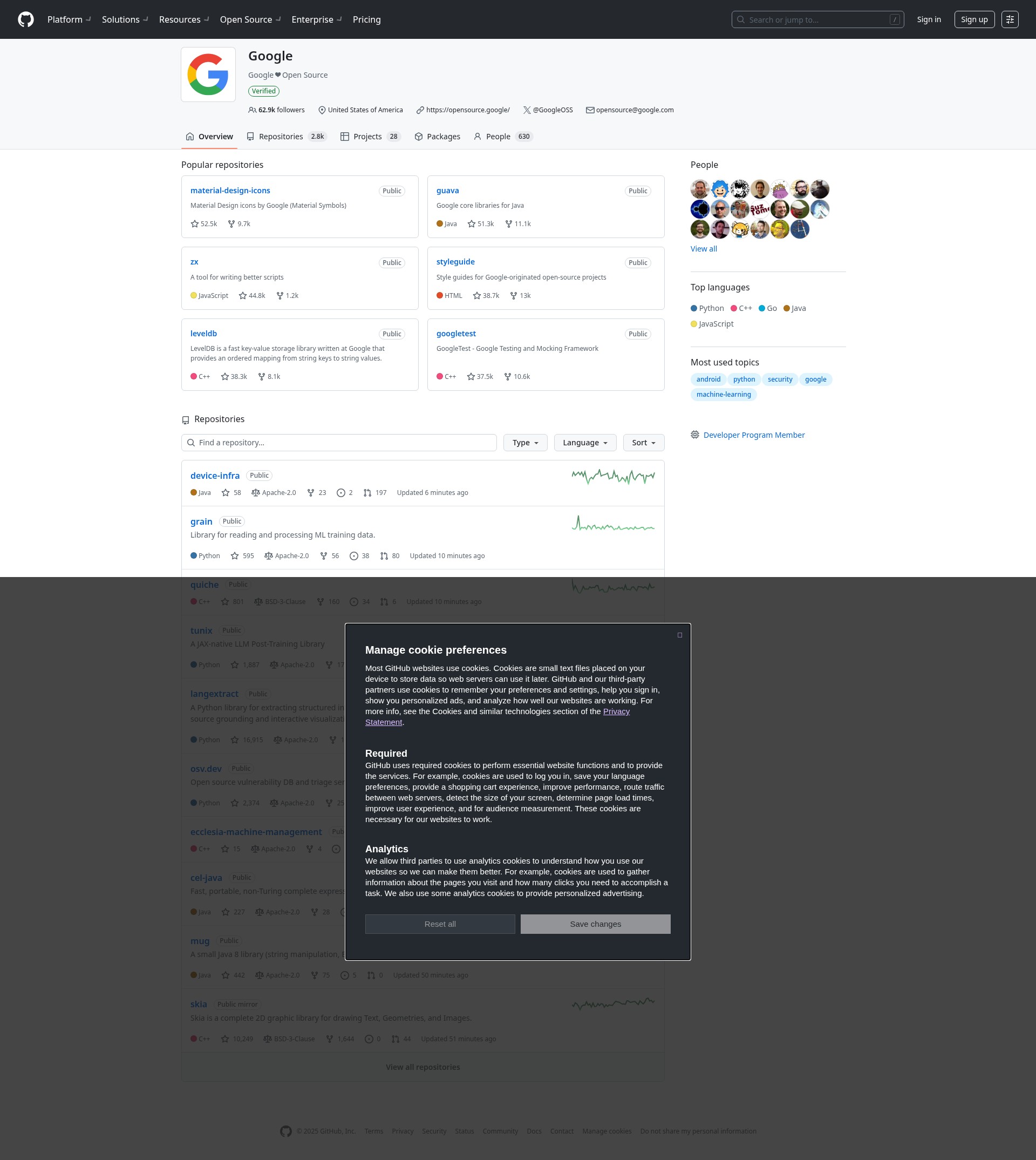 Screenshot of google.github.io