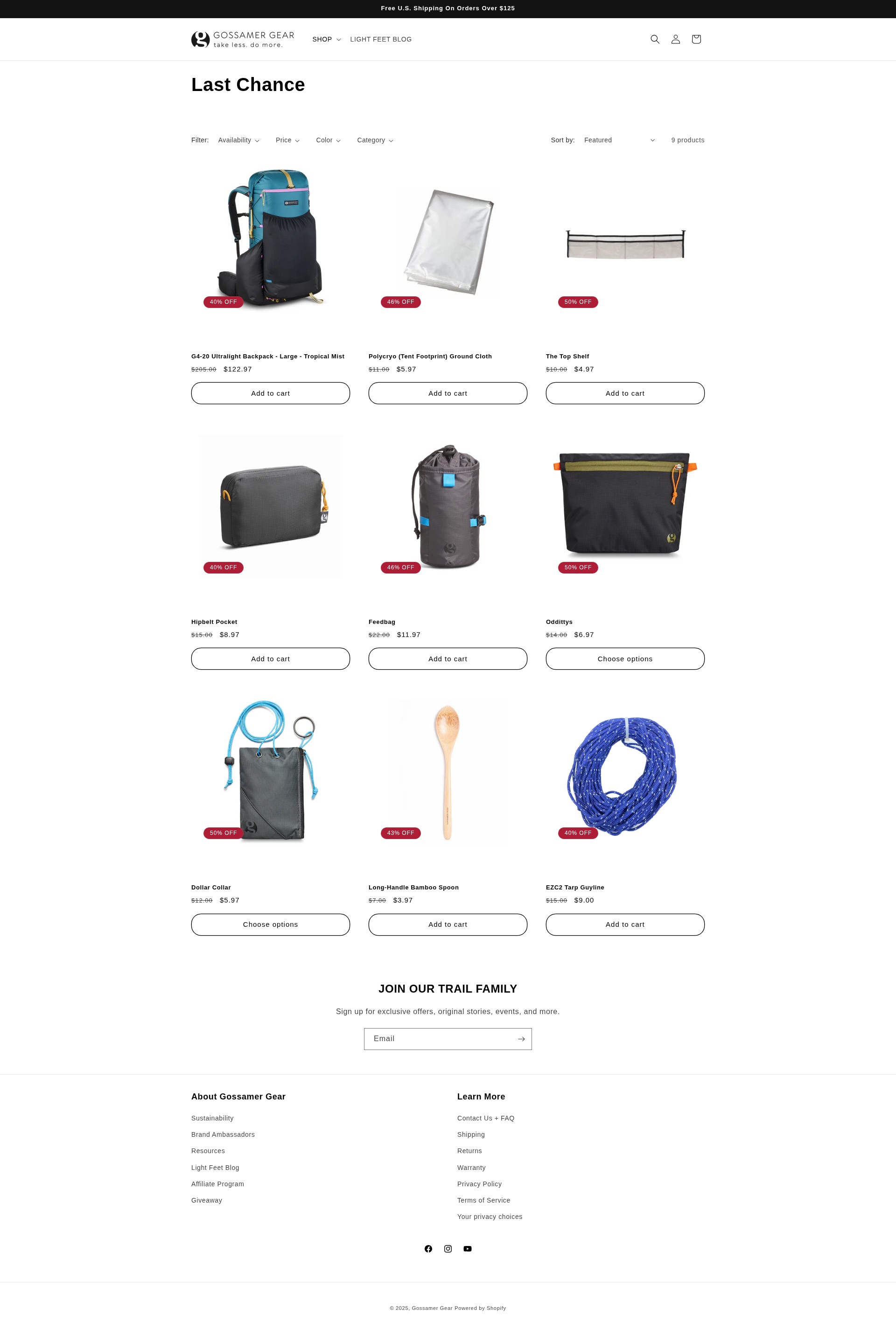 Screenshot of gossamergear.com