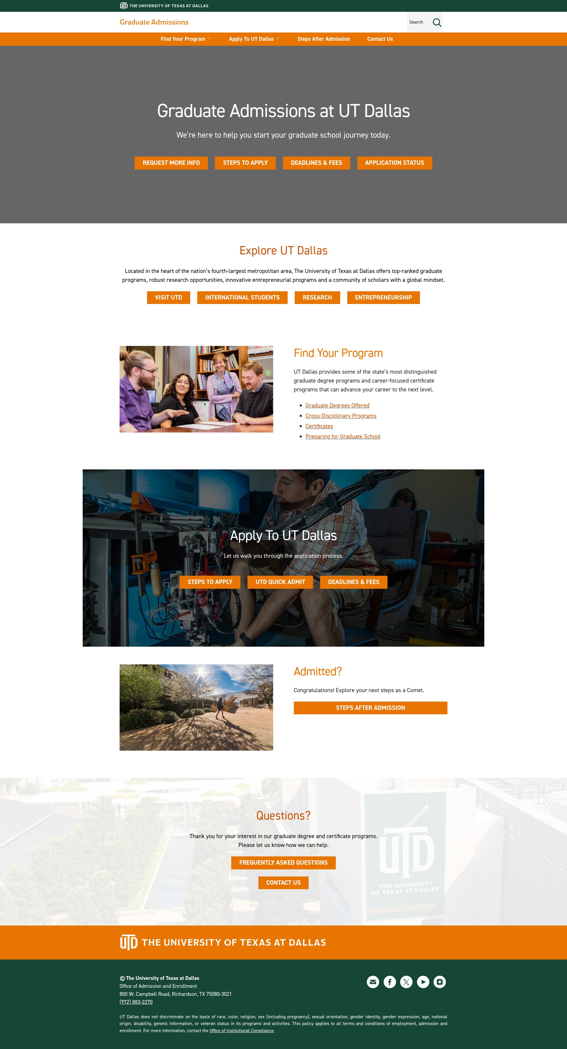 Screenshot of graduate-admissions.utdallas.edu