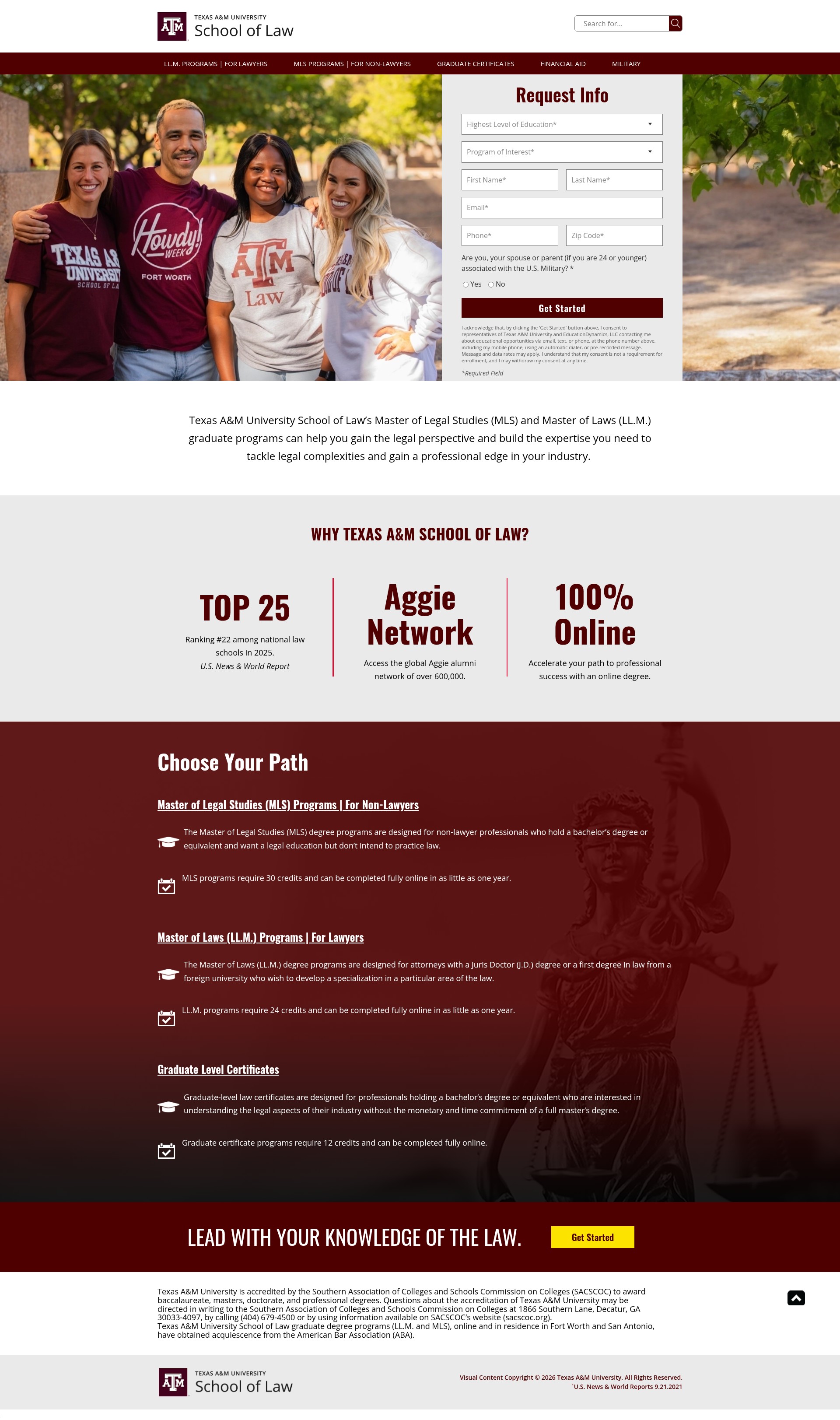 Screenshot of graduate.law.tamu.edu