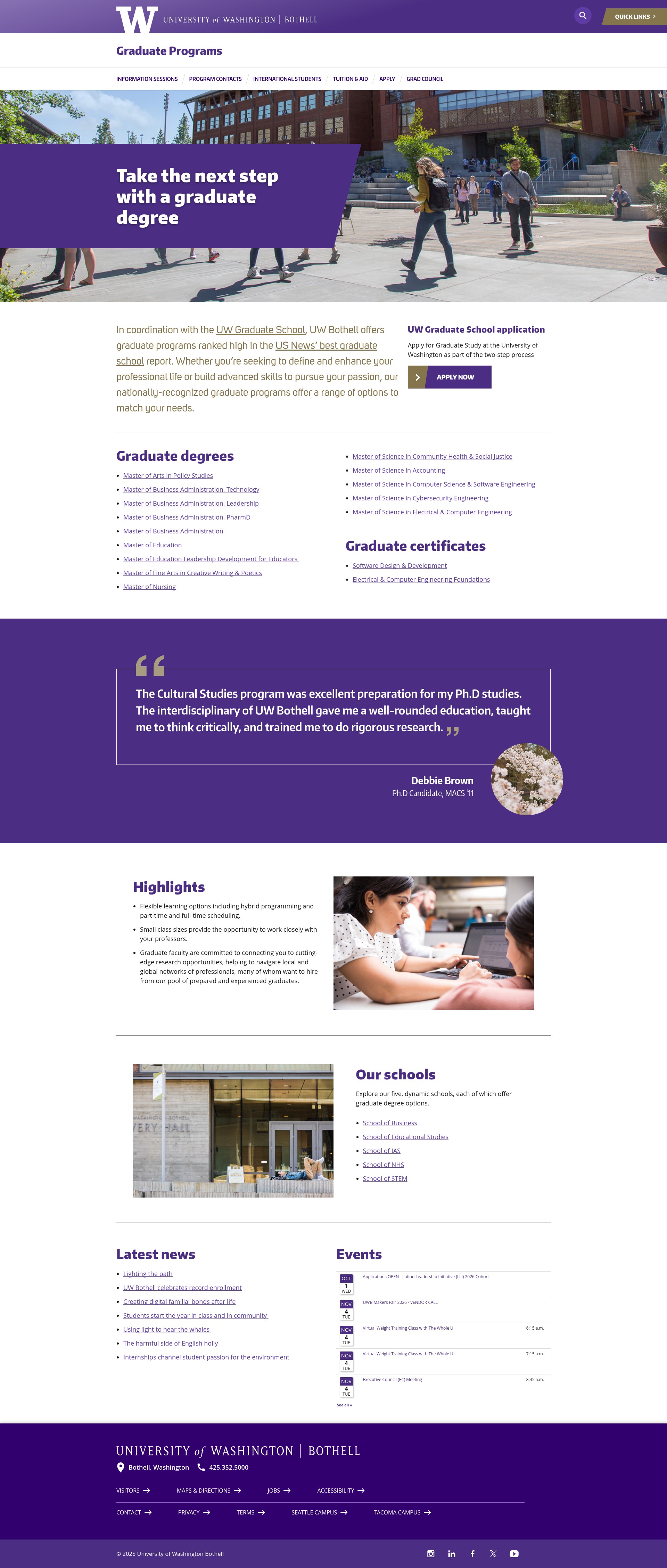 Screenshot of graduate.uwb.edu