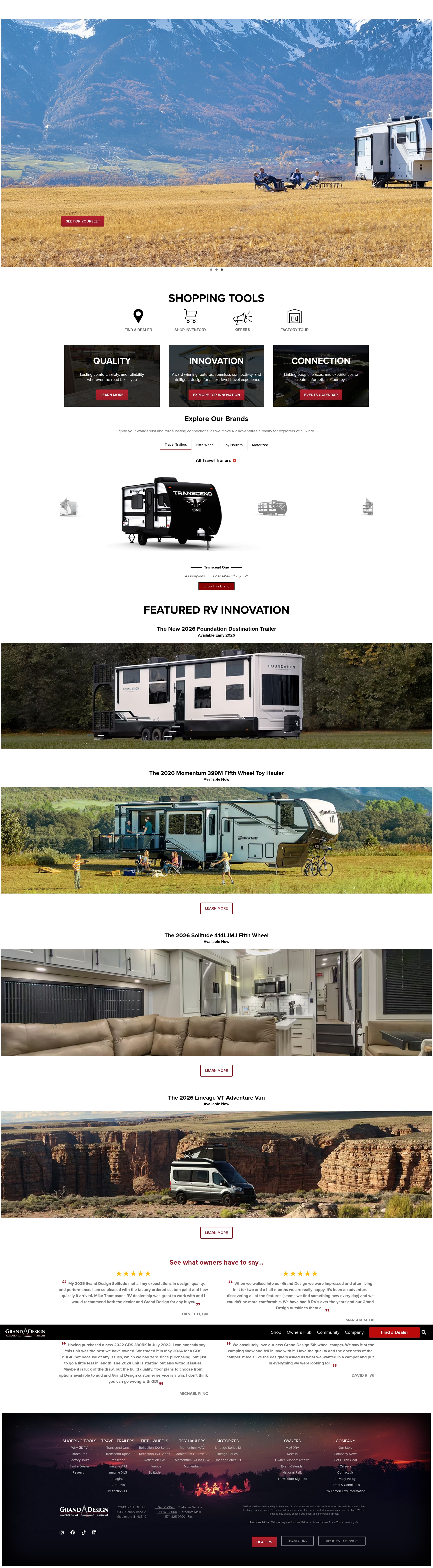 Screenshot of granddesignrv.com