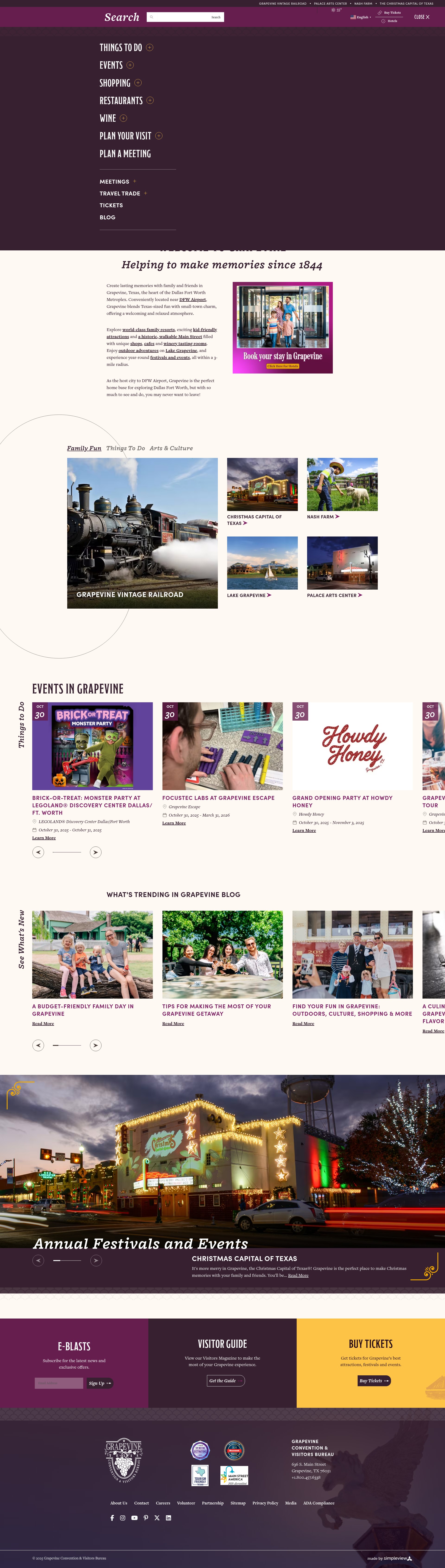 Screenshot of grapevinetexasusa.com