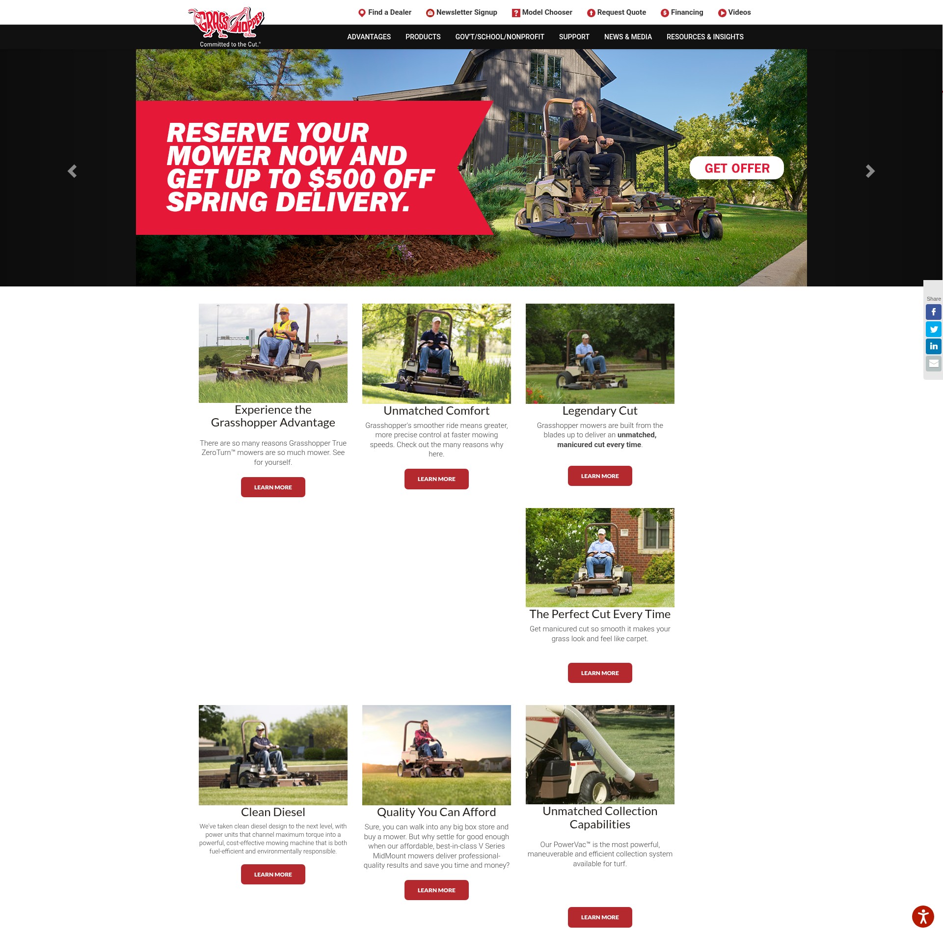 Screenshot of grasshoppermower.com
