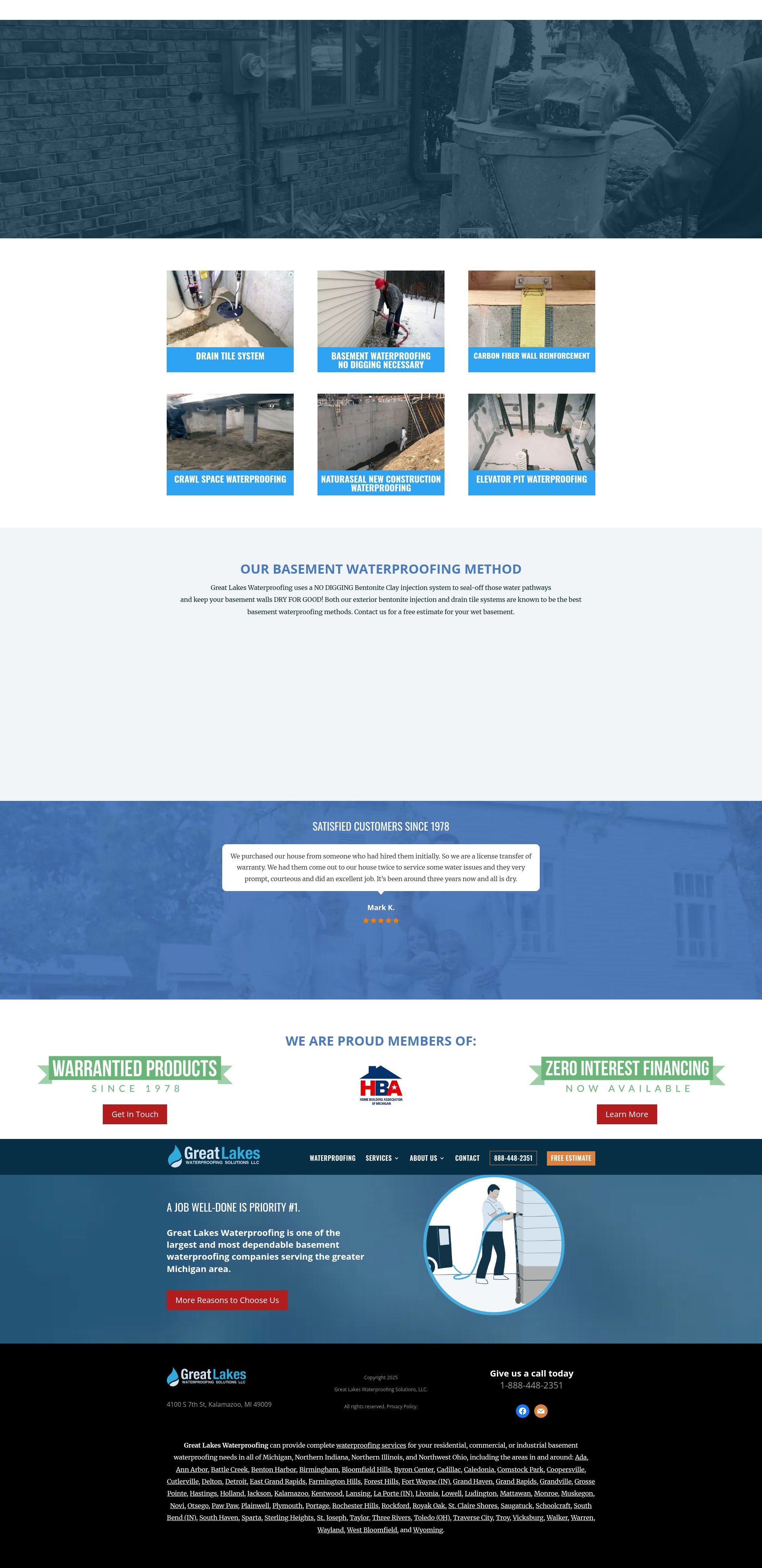 Screenshot of greatlakeswaterproofing.com