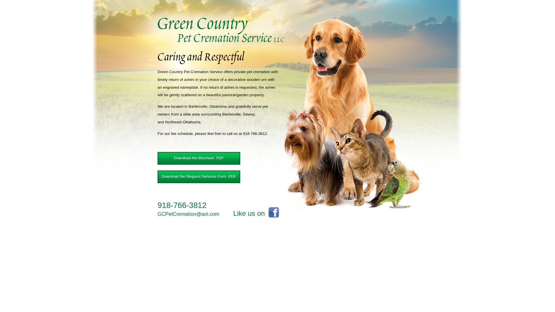 Screenshot of greencountrypetcremation.com