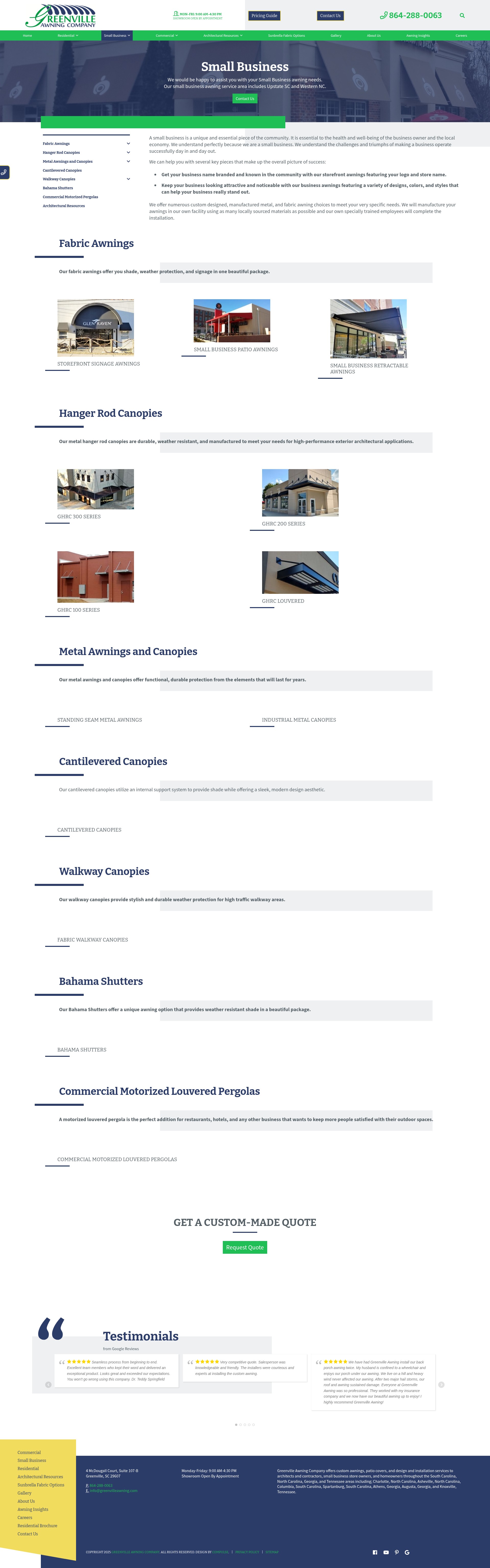 Screenshot of greenvilleawning.com