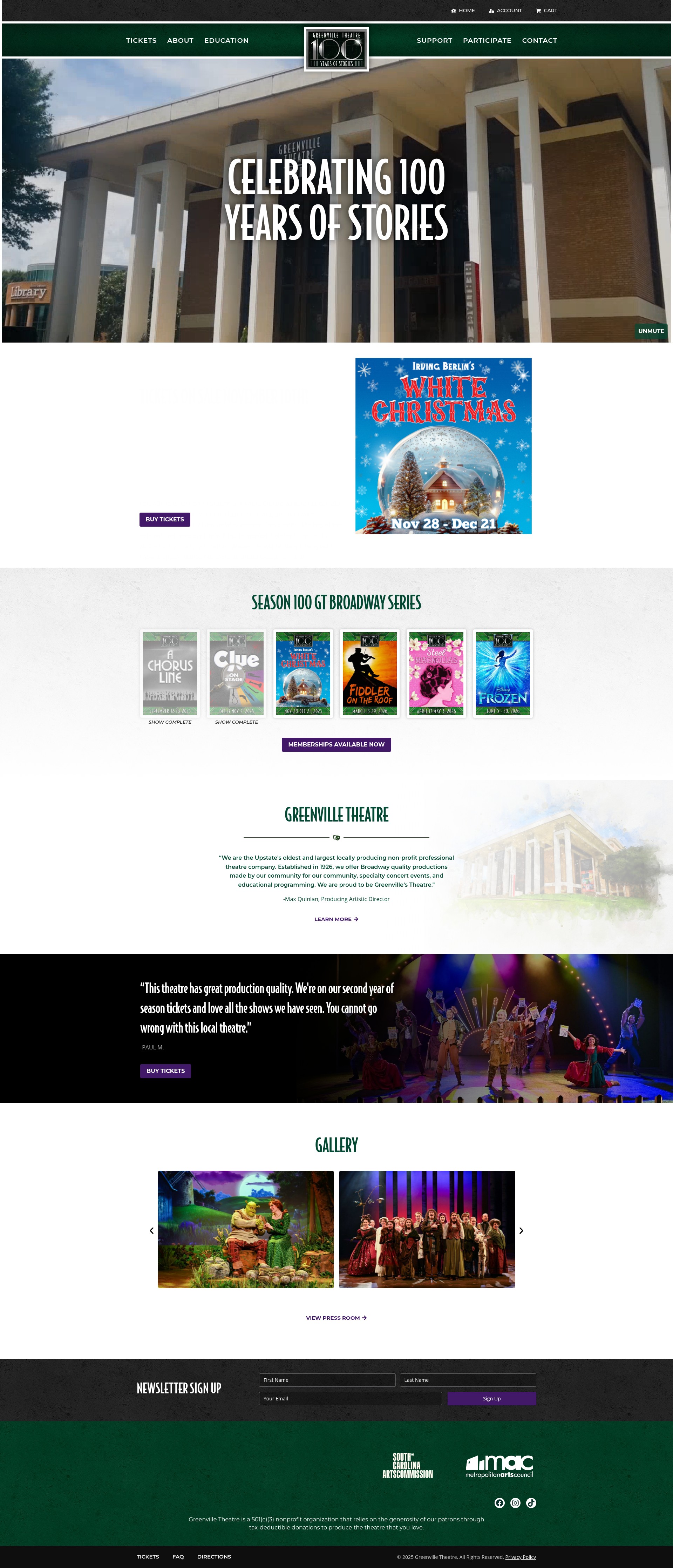 Screenshot of greenvilletheatre.org