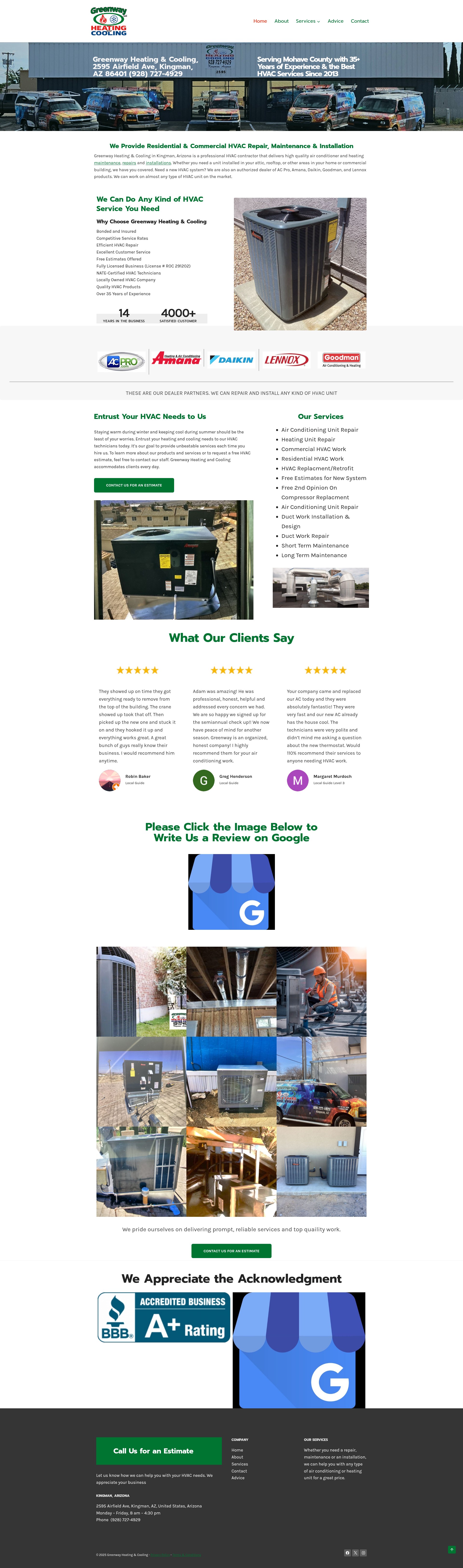 Screenshot of greenwayheatingcooling.com