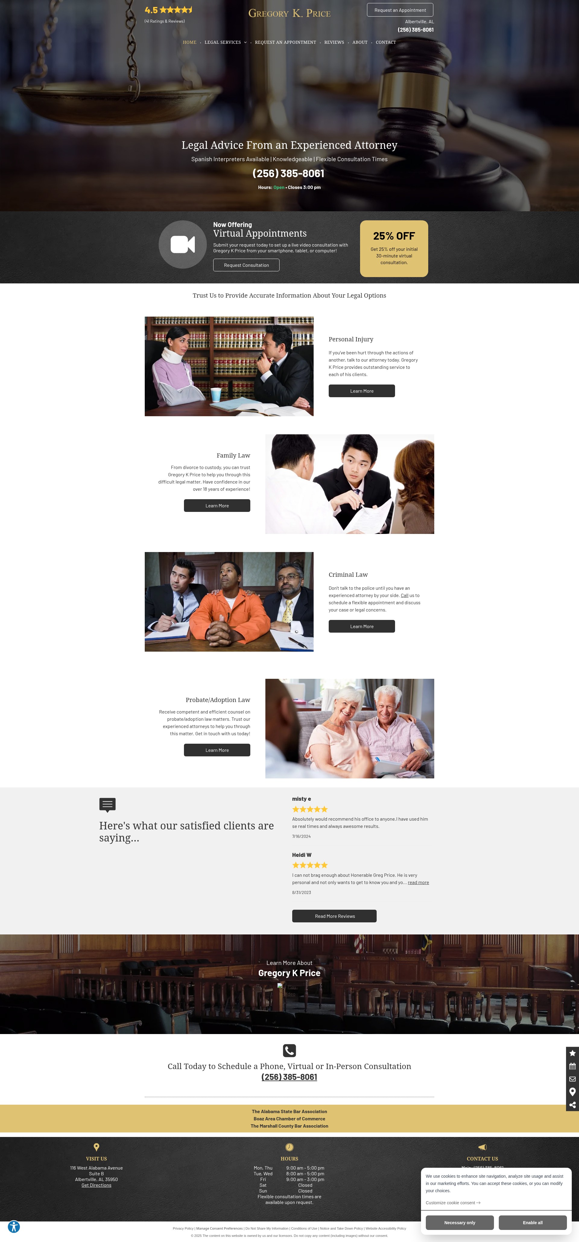 Screenshot of gregorykpricelaw.com