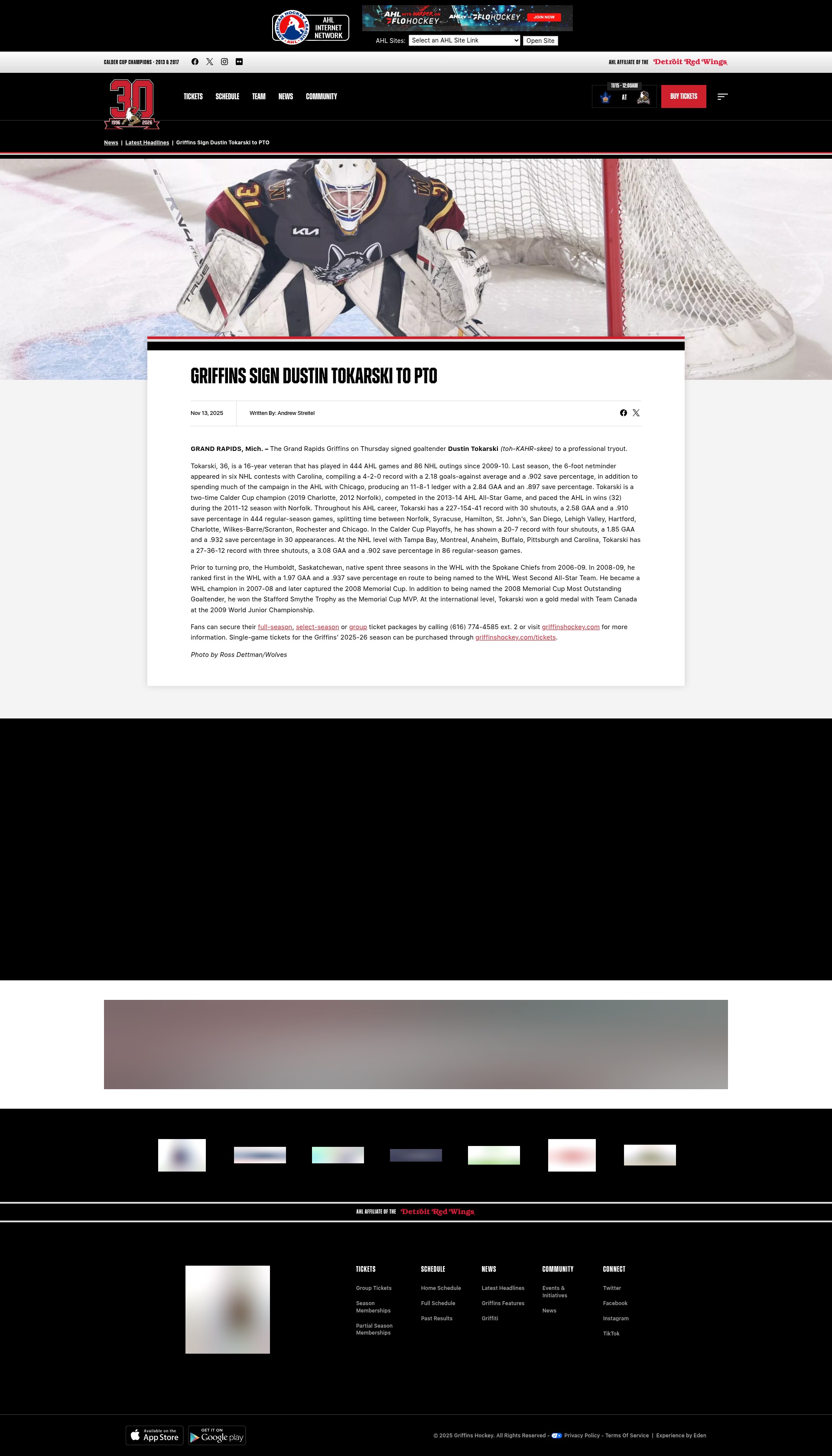 Screenshot of griffinshockey.com