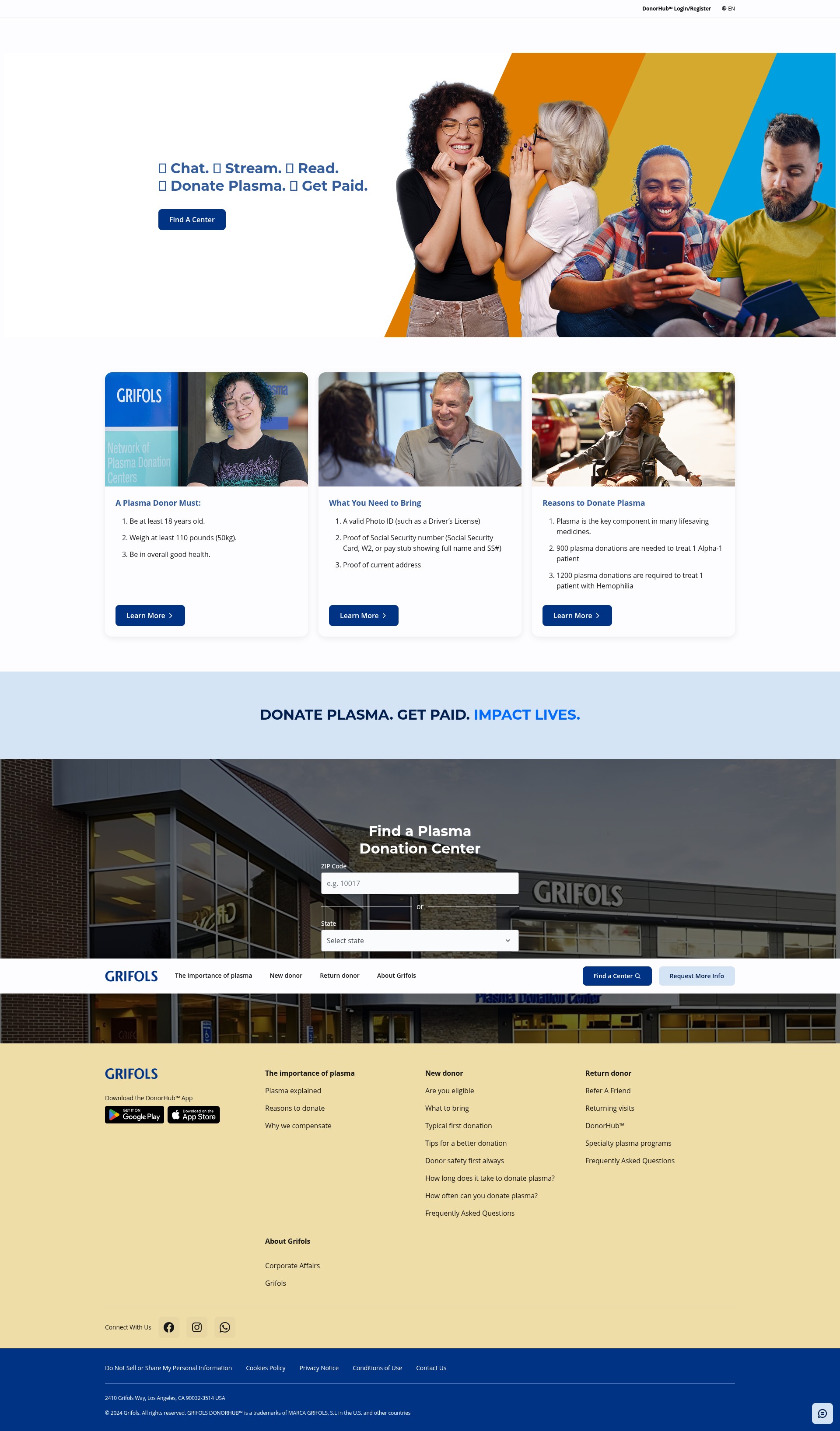Screenshot of grifolsplasma.com
