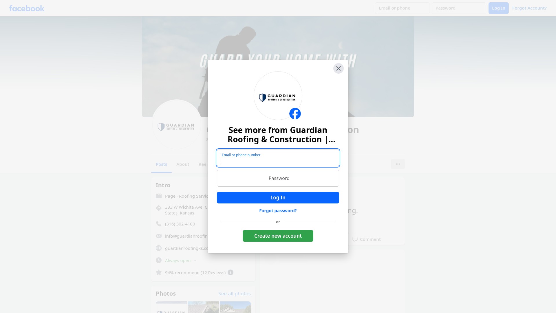 Screenshot of guardianroofingks.com