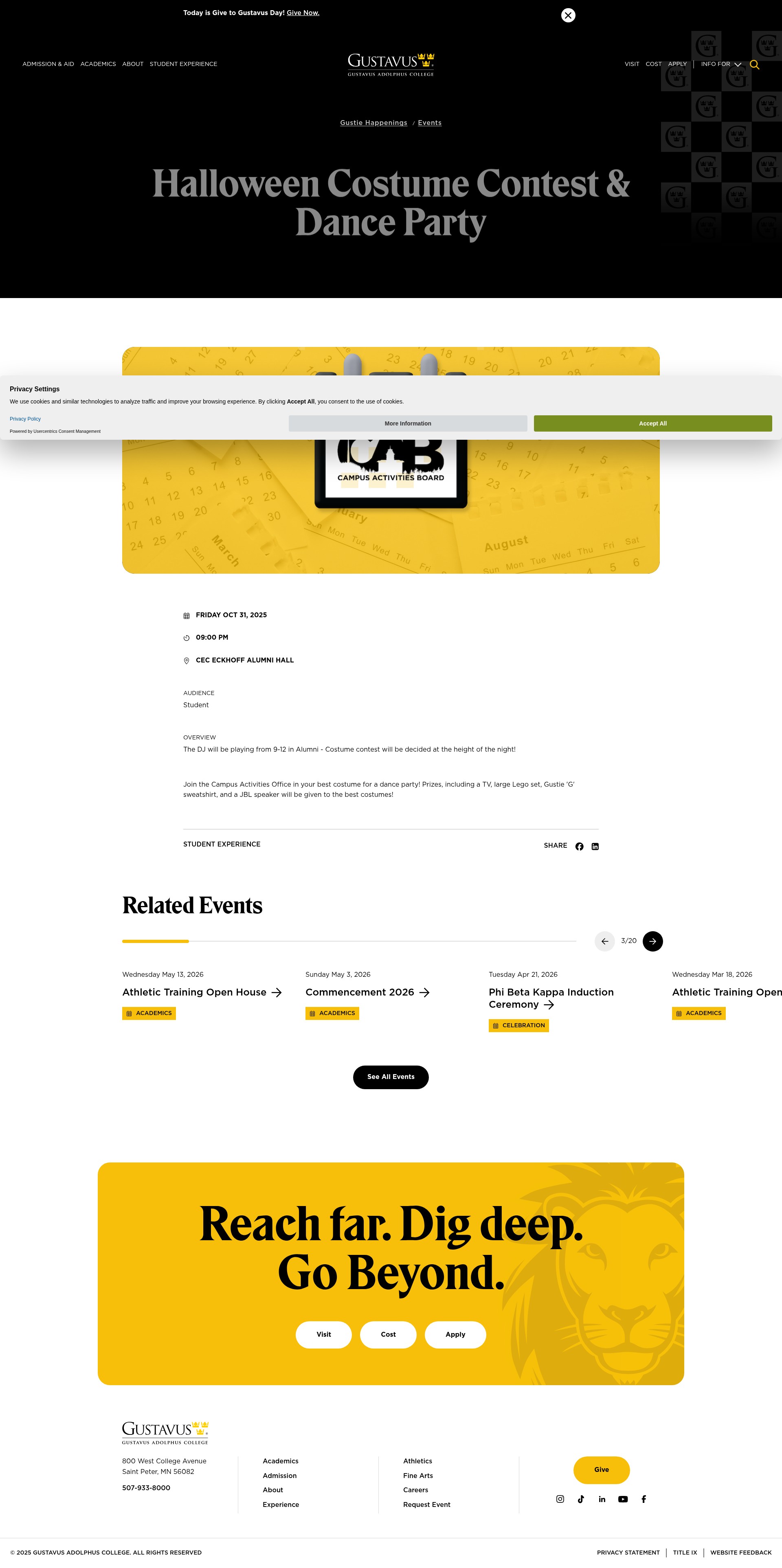 Screenshot of gustavus.edu