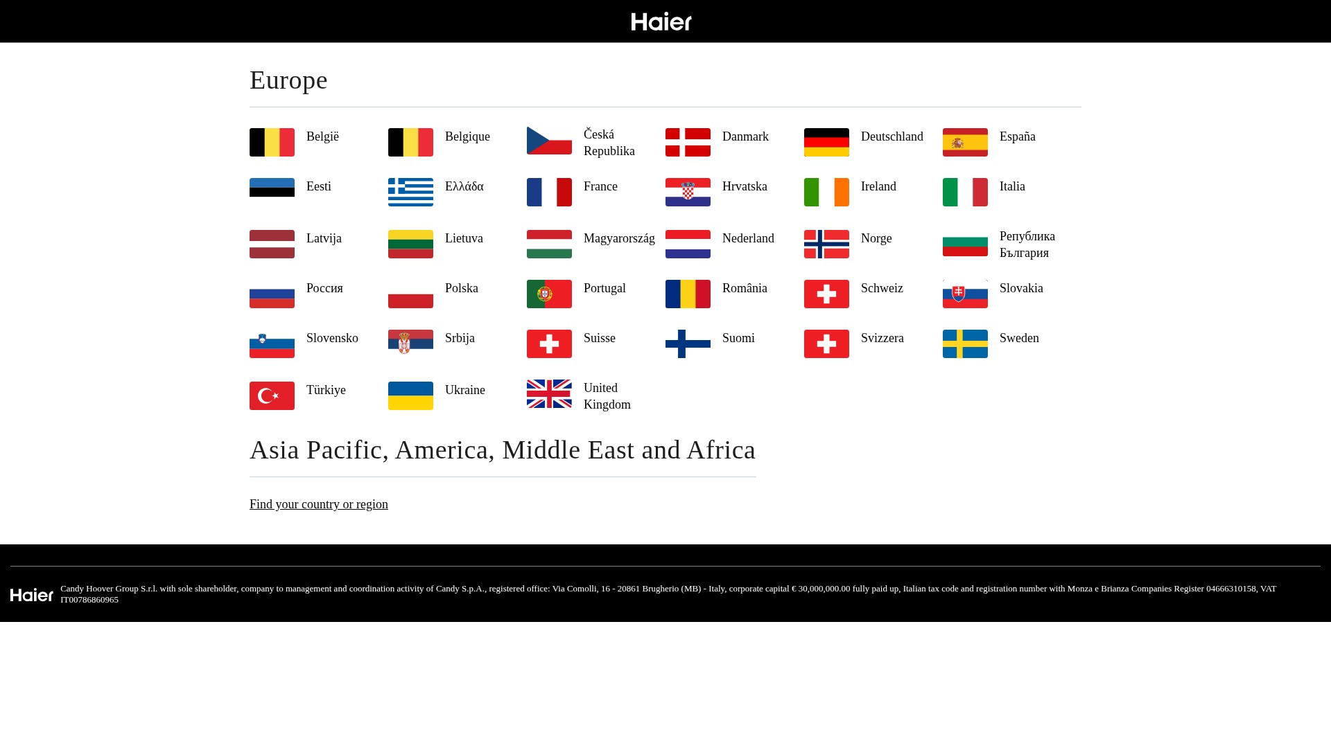 Screenshot of haier-europe.com