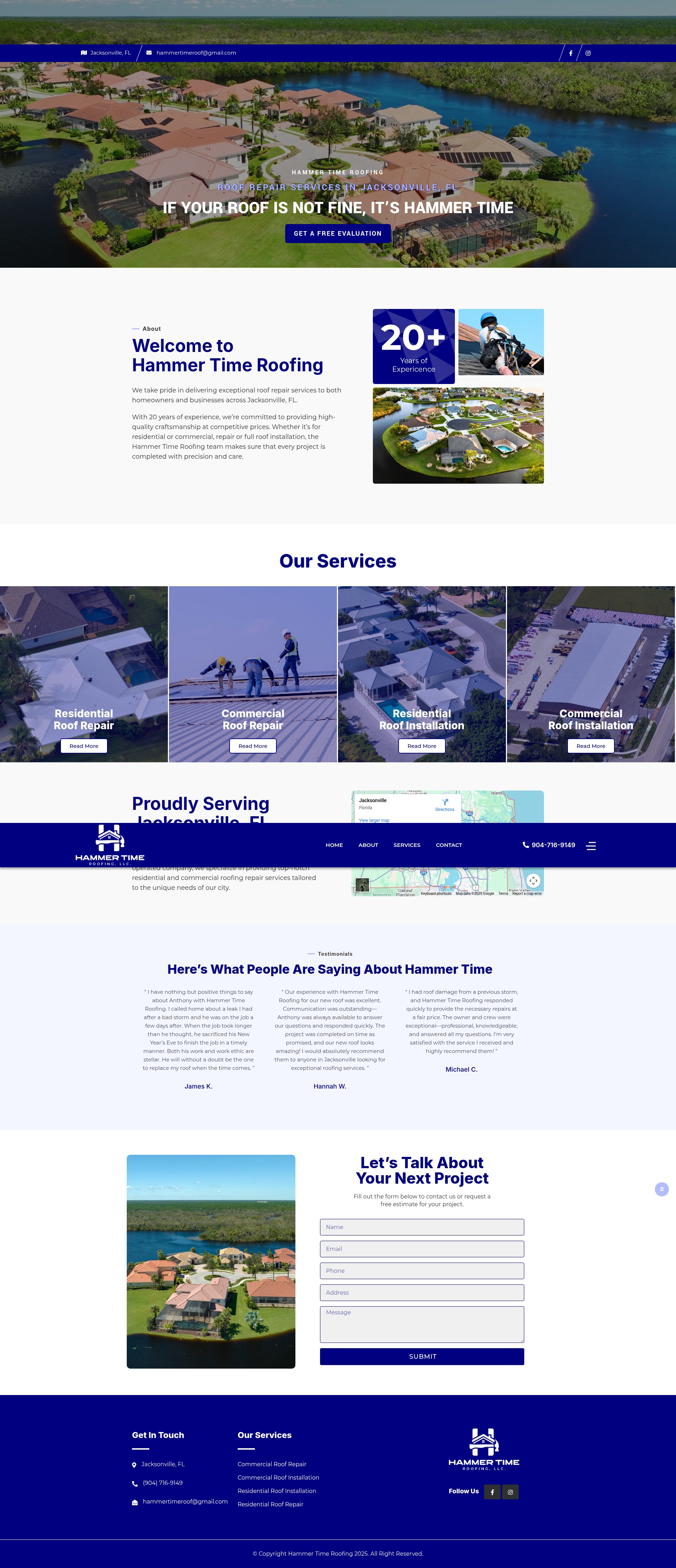 Screenshot of hammertimeroofjax.com