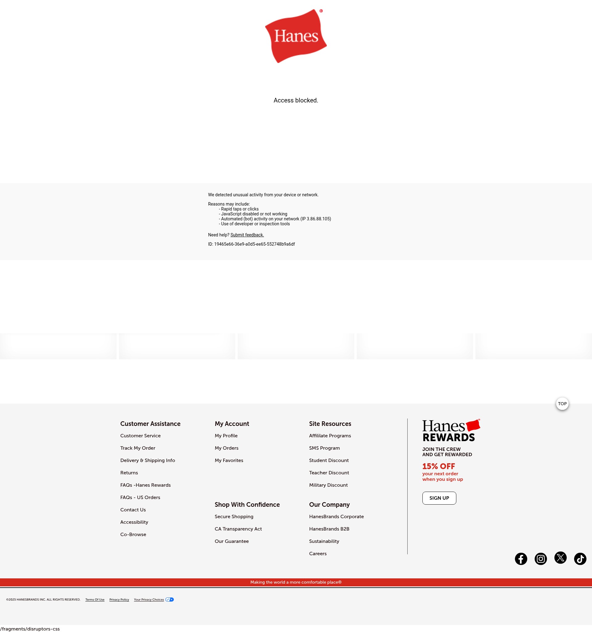 Screenshot of hanes.com