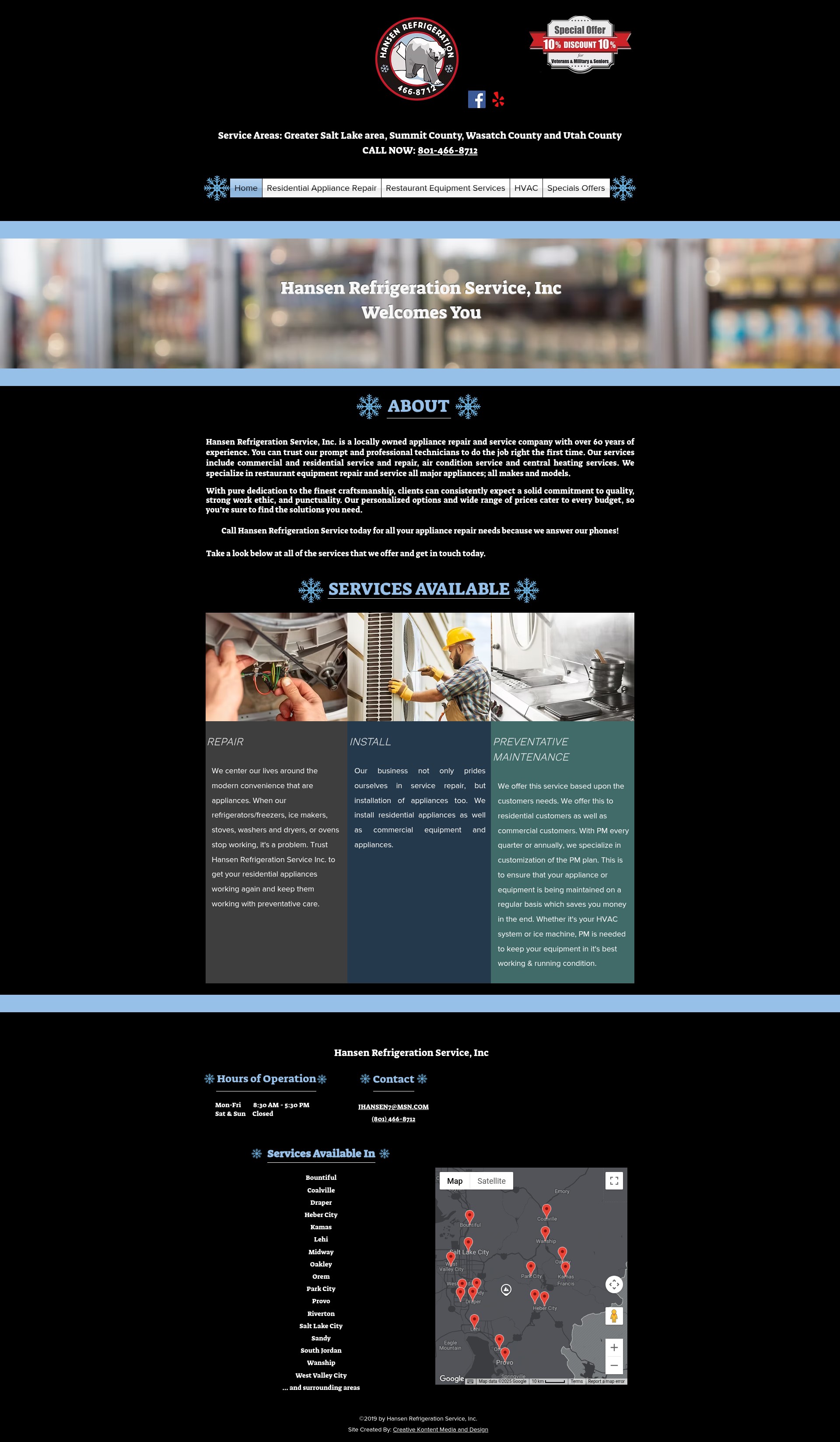 Screenshot of hansenrefrigerationserviceinc.com