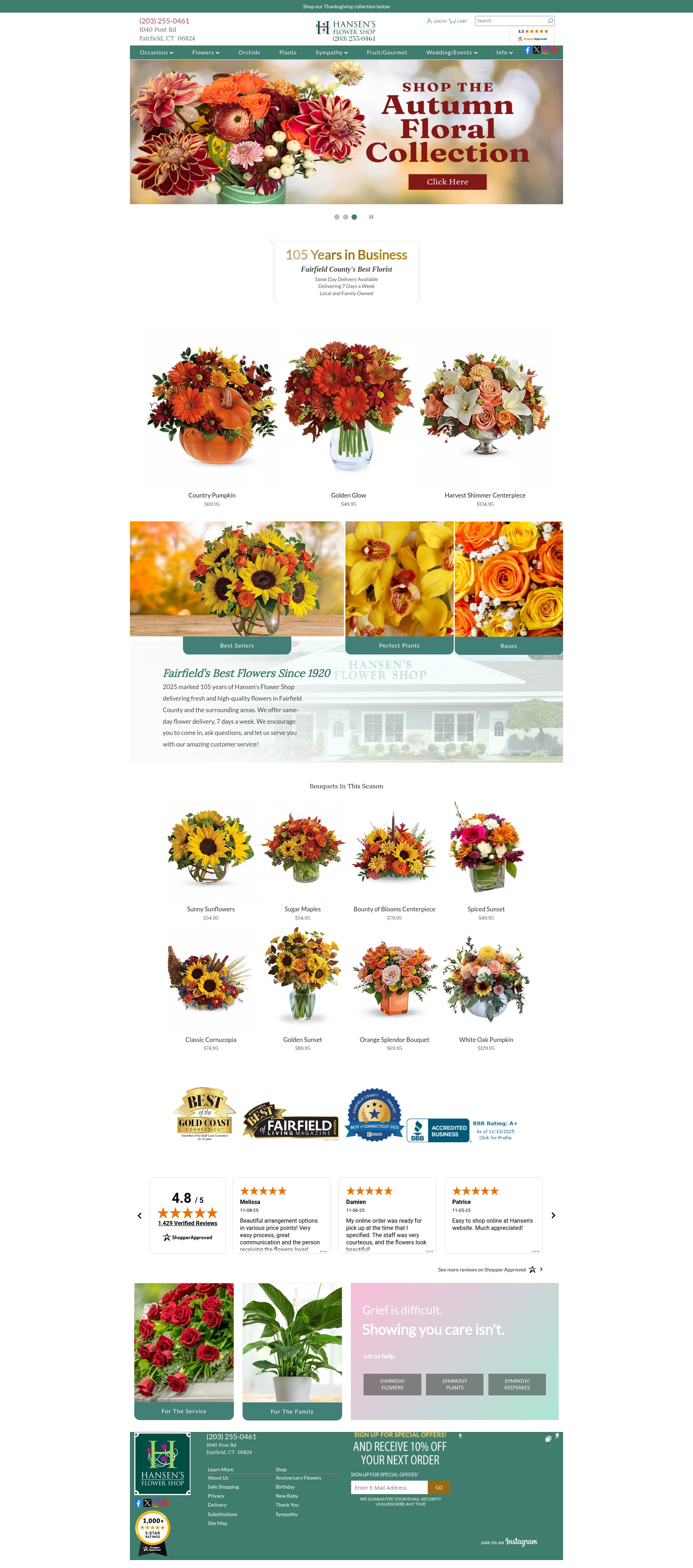 Screenshot of hansensflowershop.com