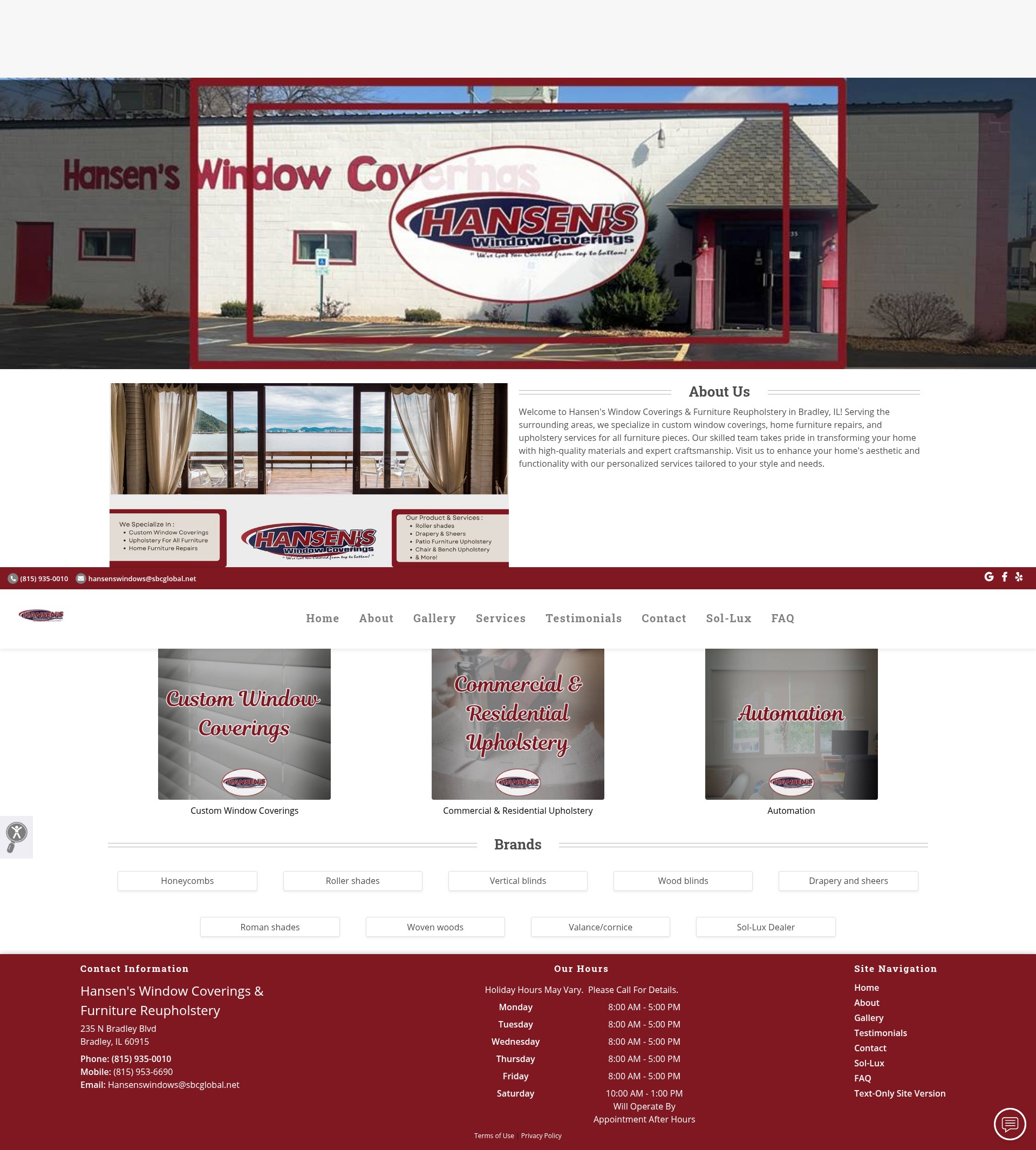 Screenshot of hansenswindowcoverings.com